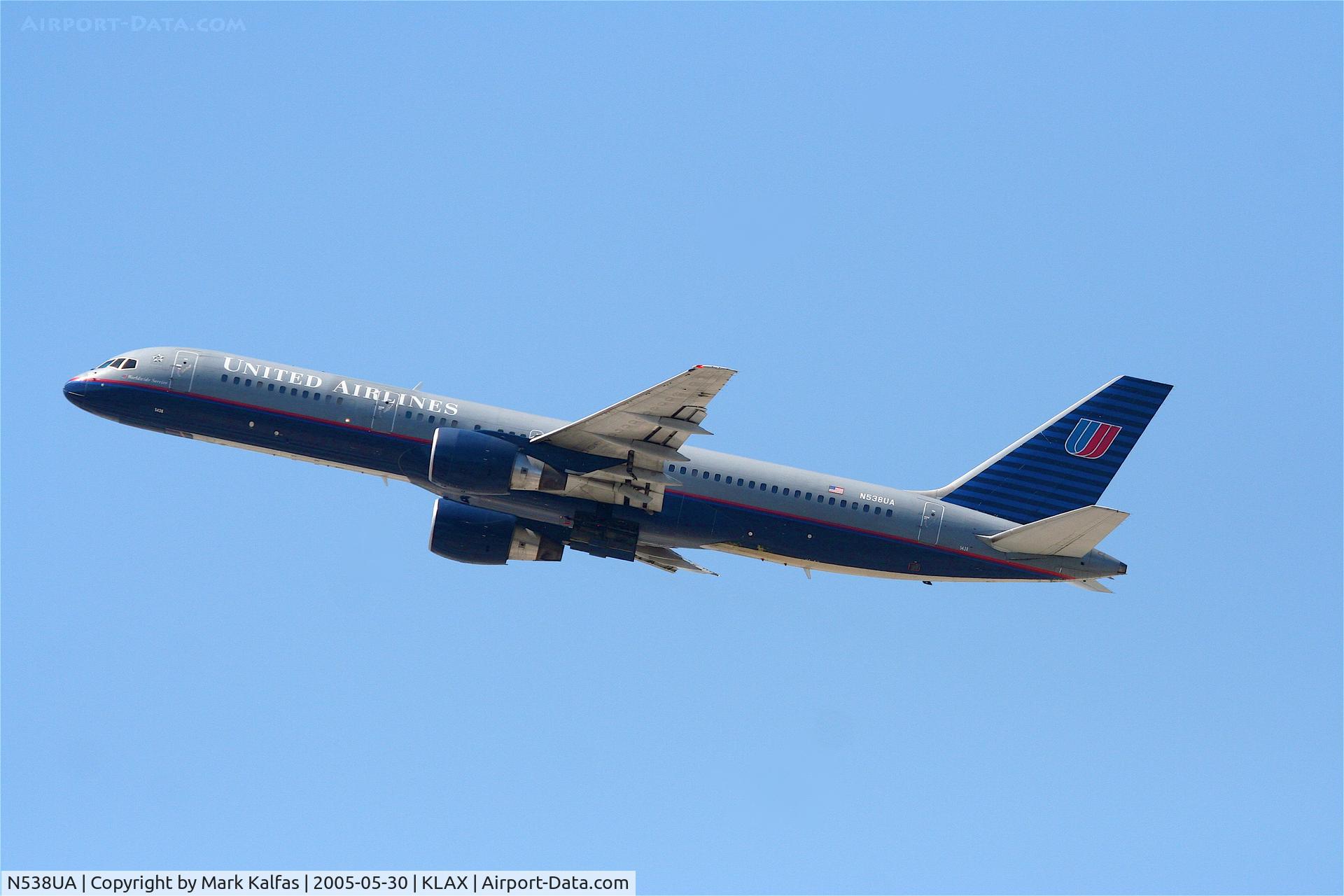 N538UA, 1991 Boeing 757-222(SF) C/N 25222, United Airlines Boeing 757-222, N538UA departs KLAX RWY 25R