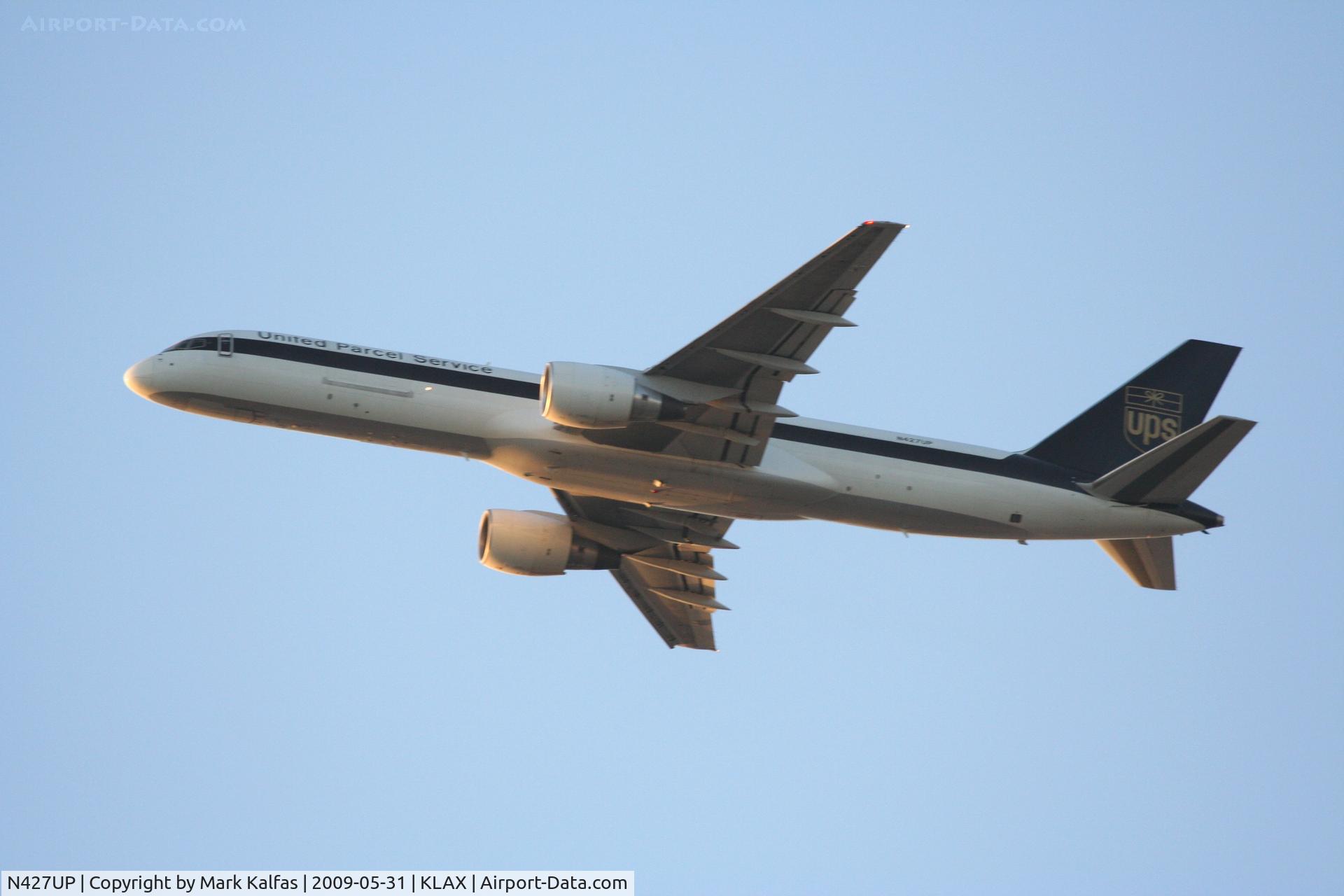 N427UP, 1992 Boeing 757-24APF C/N 25458, UPS 757-24APF, N427UP taking off 25L KLAX