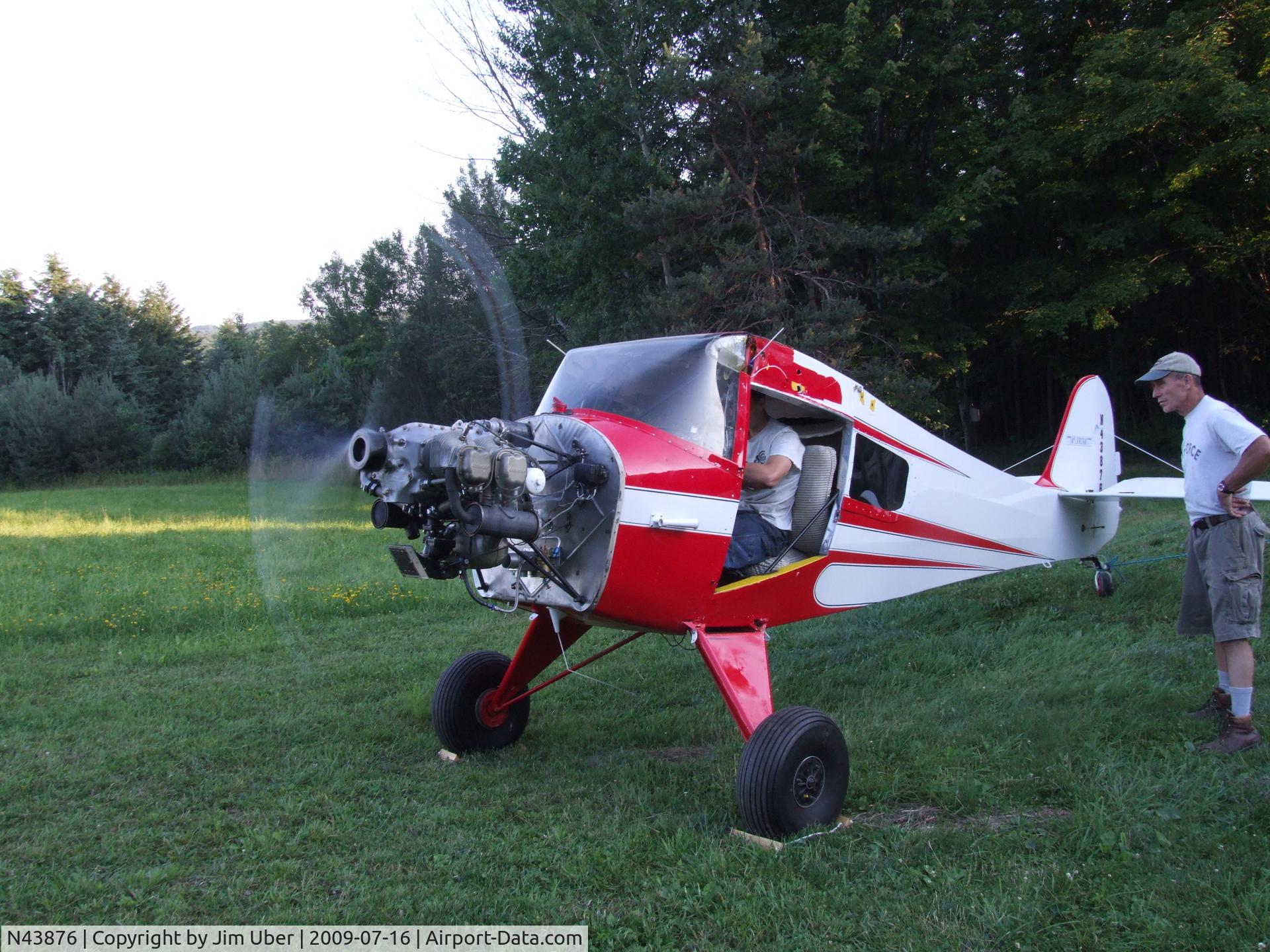 N43876, 1946 Taylorcraft F-19 Sportsman Sportsman C/N 7535, FIRST RUNUP- I see a BIG GRIN (at Hayfield Intl Airport, Cattaraugus, NY)
