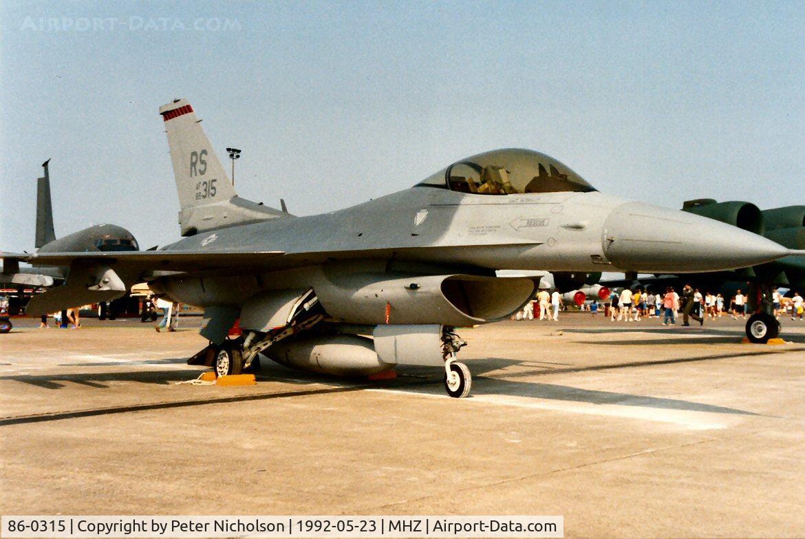 86-0315, General Dynamics F-16C Fighting Falcon C/N 5C-421, F-16C Falcon of 526th Fighter Squadron/86th Fighter Wing at the 1992 Mildenhall Air Fete.