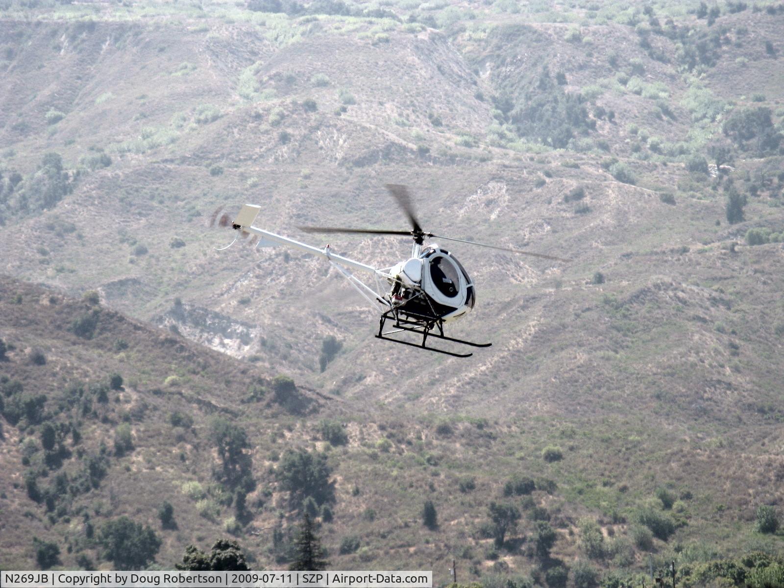 N269JB, Hughes 269A C/N 105-0395, Hughes 269A Helicopter, Lycoming HIO-360-B1A 180 Hp, departing SZP helipad