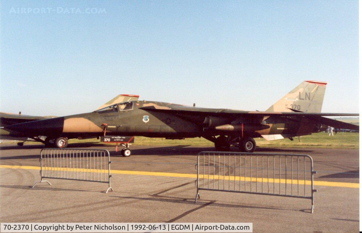 70-2370, 1970 General Dynamics F-111F Aardvark C/N E2-09, F-111F, callsign Barber 81, of 494th Fighter Squadron/48th Fighter Wing at the 1992 Air Tournament International at Boscombe Down.