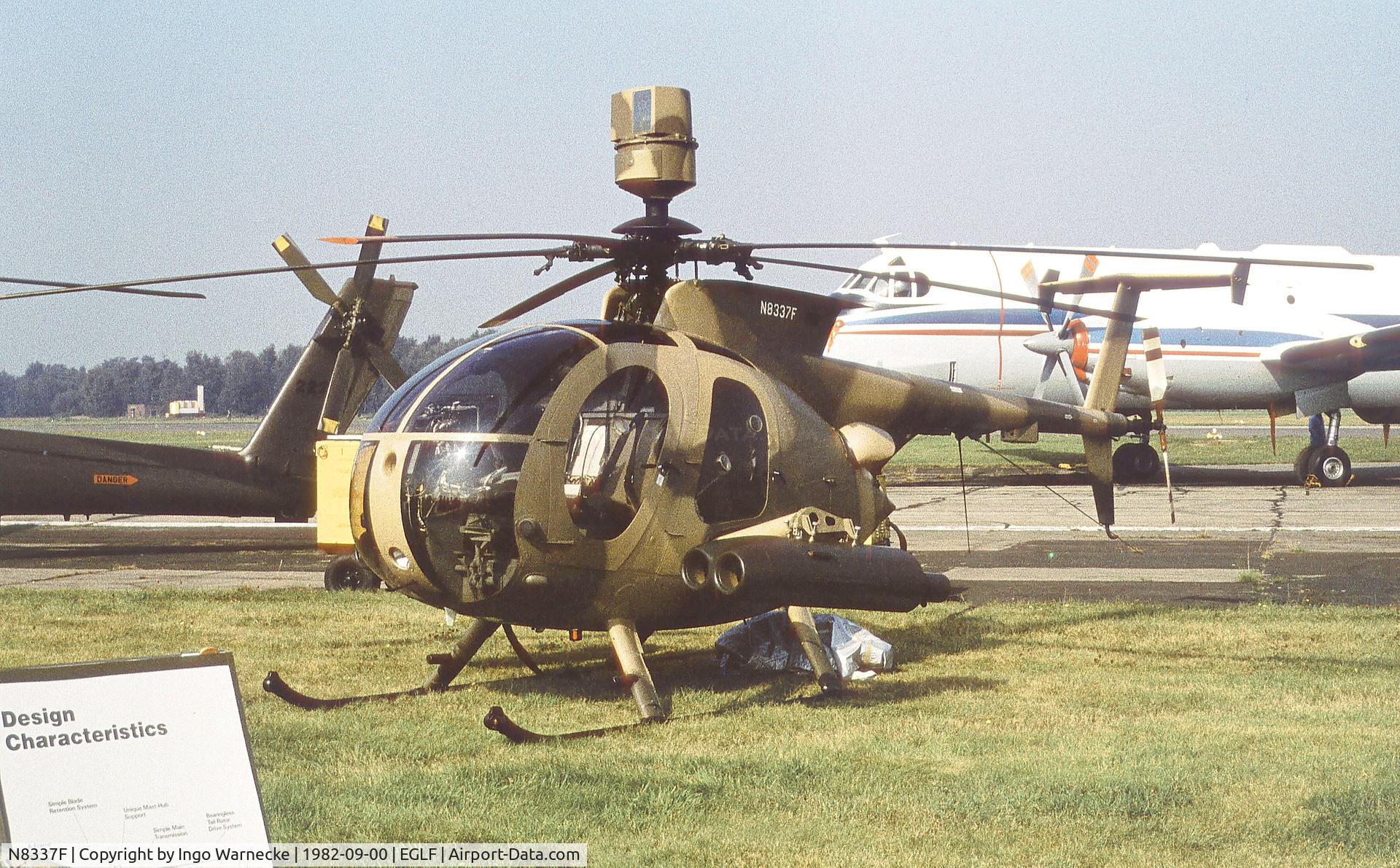 N8337F, 2000 Hughes 500MD Defender (369MD) C/N 106-0010D, Hughes 500 MD Defender II/ MMS TOW at Farnborough International 1982
