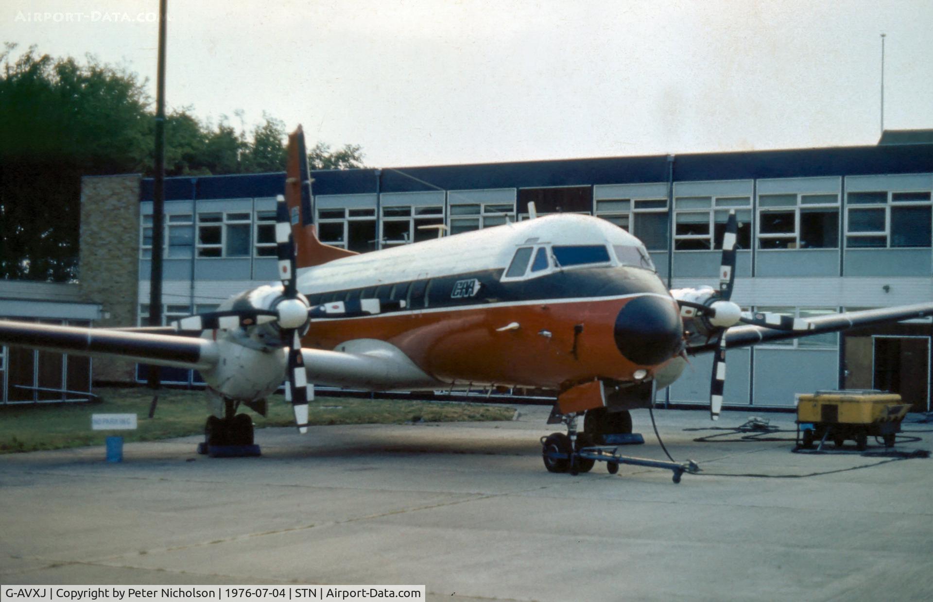 G-AVXJ, 1969 Hawker Siddeley HS.748 Series 2A C/N 1624, HS.748 of the Civil Aviation Authority seen at their Stansted base in the Summer of 1976.