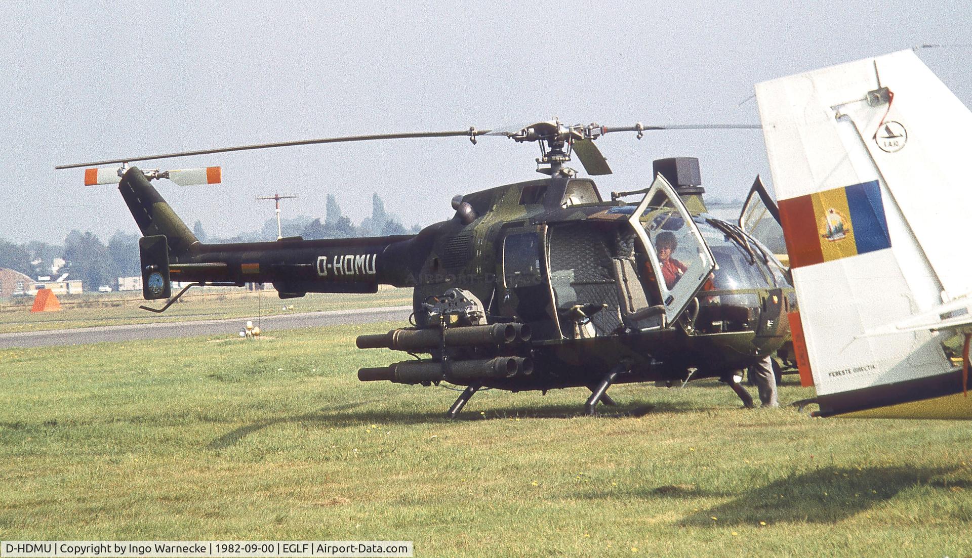 D-HDMU, 1980 MBB Bo-105DB-4 C/N S.422, MBB Bo 105CB demonstrator with ATGWs at Farnborough International 1982