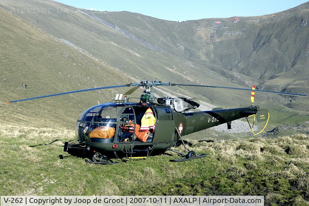 V-262, Aerospatiale SE-3160 Alouette III C/N 138, Alouette on SAR duty at the Axalp. The targets that are being used during the demonstration can be seenin the background.