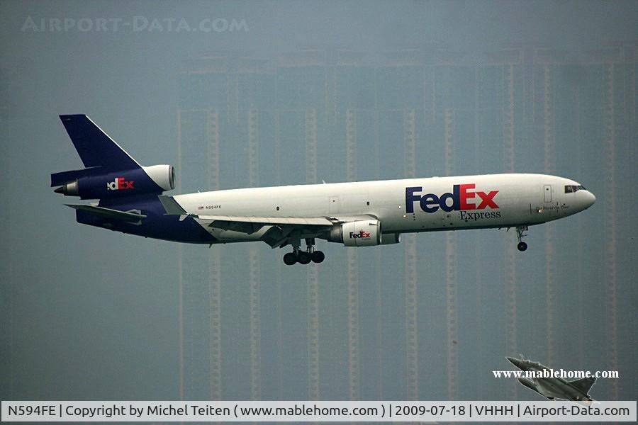 N594FE, 1992 McDonnell Douglas MD-11F C/N 48552, Fedex landing on a very misty day