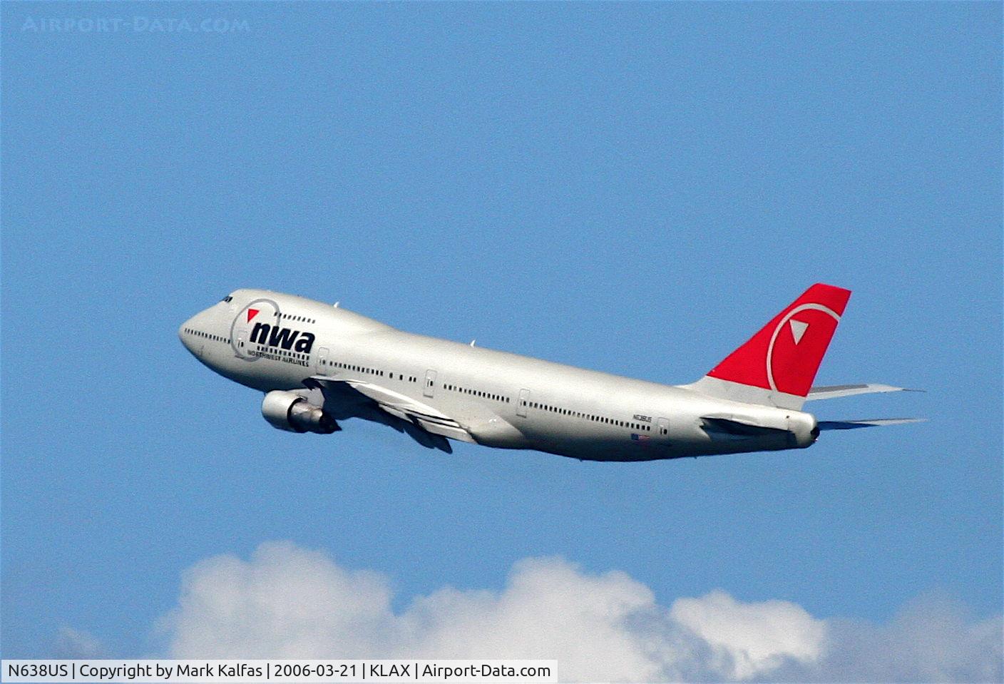 N638US, 1986 Boeing 747-251B C/N 23549, Northwest Boeing 747-251B, N637US departing 24L KLAX for RJAA