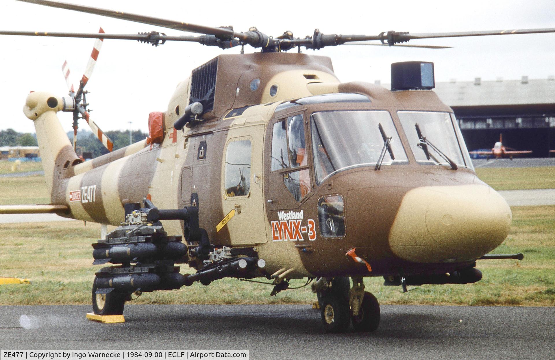 ZE477, 1984 Westland Lynx HAS.3 C/N 310/001P, Westland Lynx 3 prototype at Farnborough International 1984
