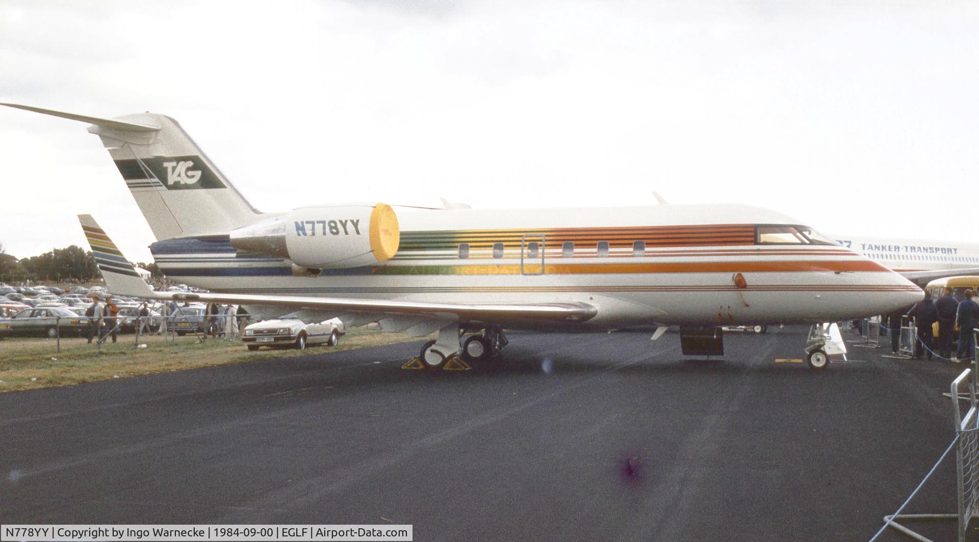 N778YY, 1984 Canadair Challenger 601 (CL-600-2A12) C/N 3023, Canadair CL-600 Challenger 601 of TAG Aviation at Farnborough International 1984