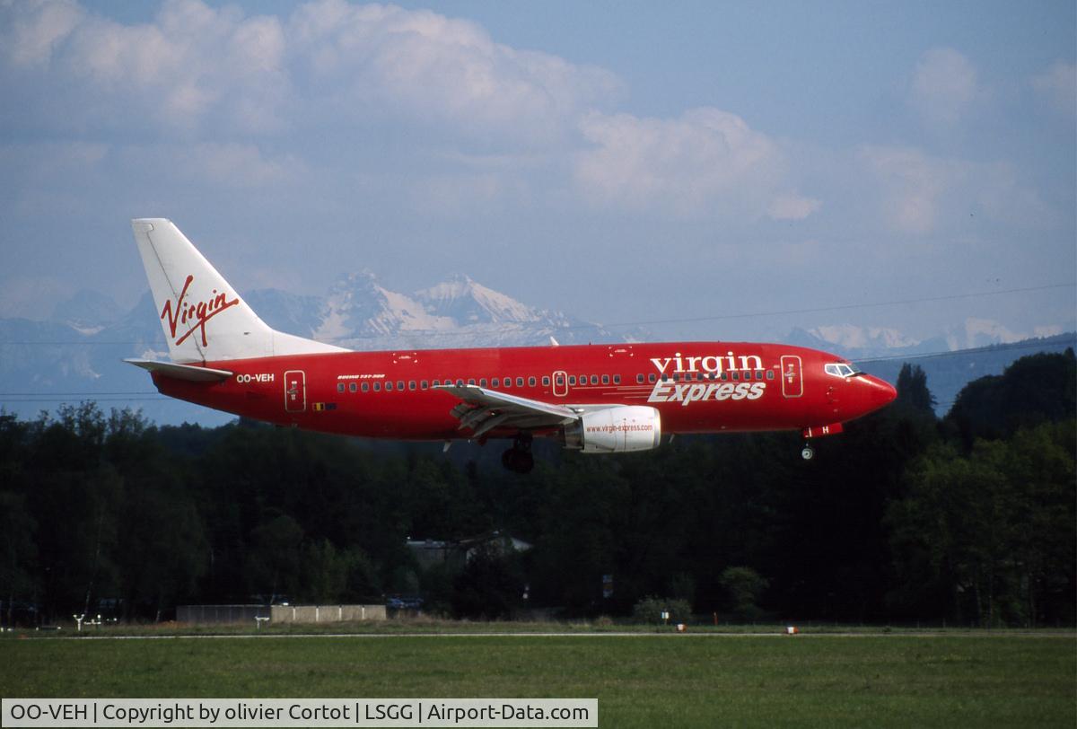 OO-VEH, 1998 Boeing 737-36N C/N 28571, landing at Geneve-Cointrin airport in 2003