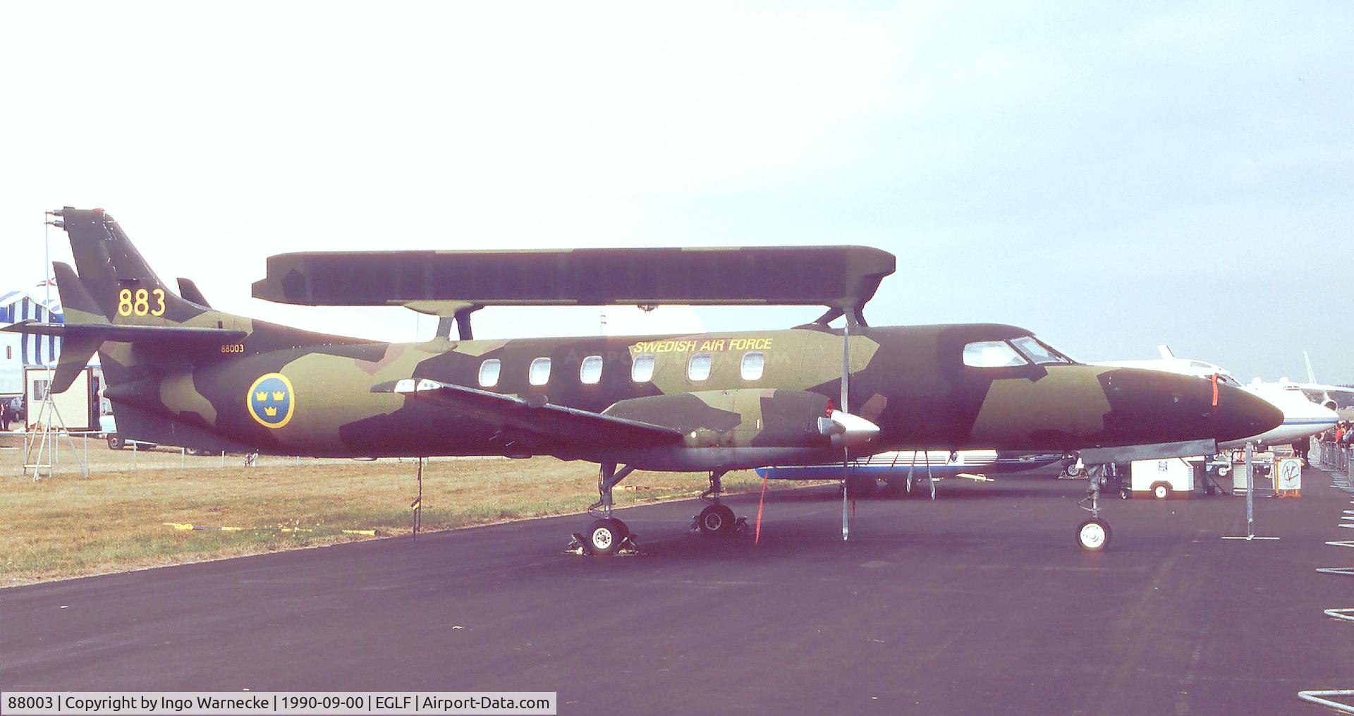 88003, 1981 Fairchild Swearingen Tp88 Metro III (SA-227AC) C/N AC-421B, Fairchild Swearingen SA-227AC Metro III Tp88 of the Swedish Air Force at Farnborough International 1990