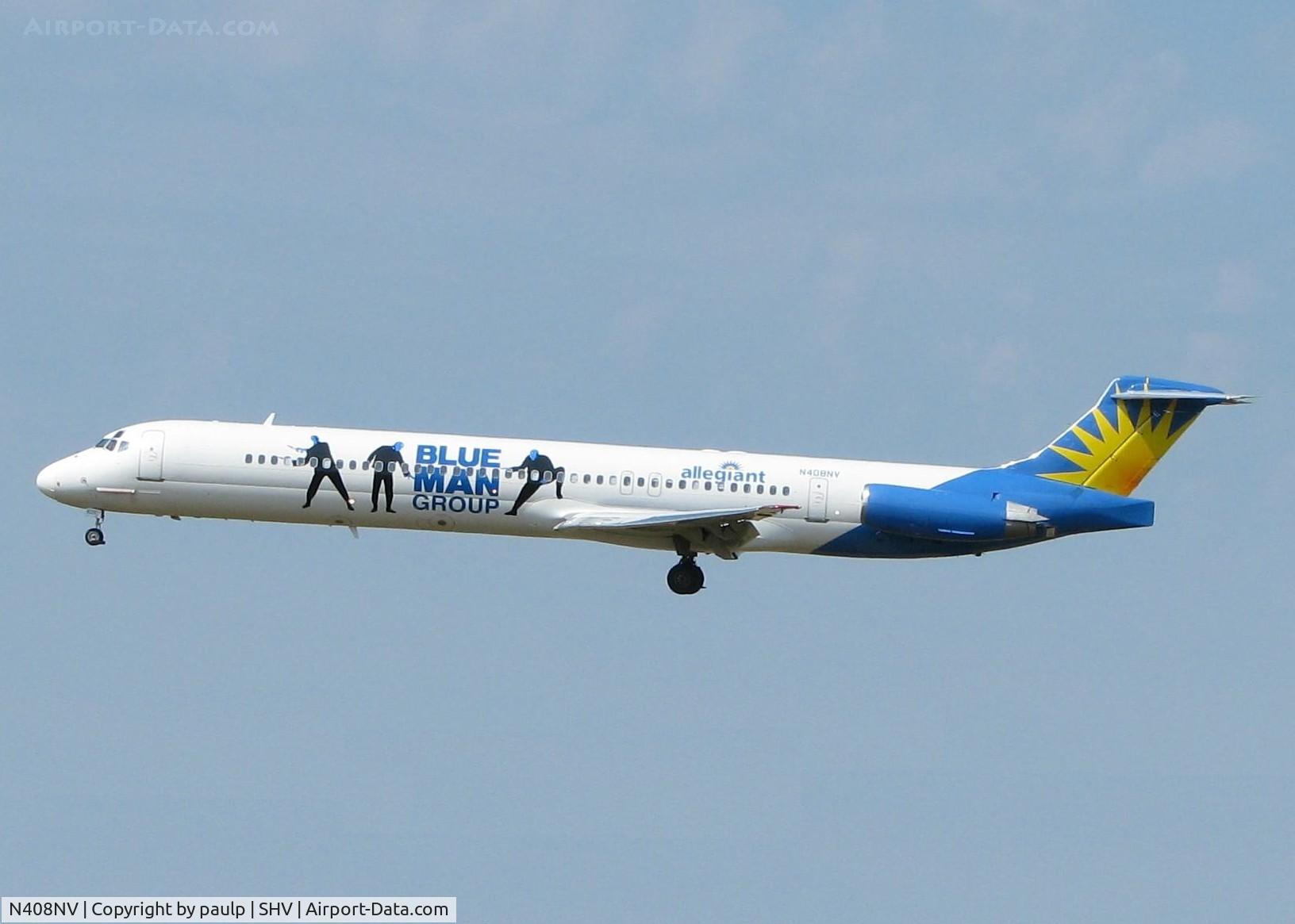 N408NV, 1991 McDonnell Douglas MD-82 (DC-9-82) C/N 53246, Landing on 14 at the Shreveport Regional airport.