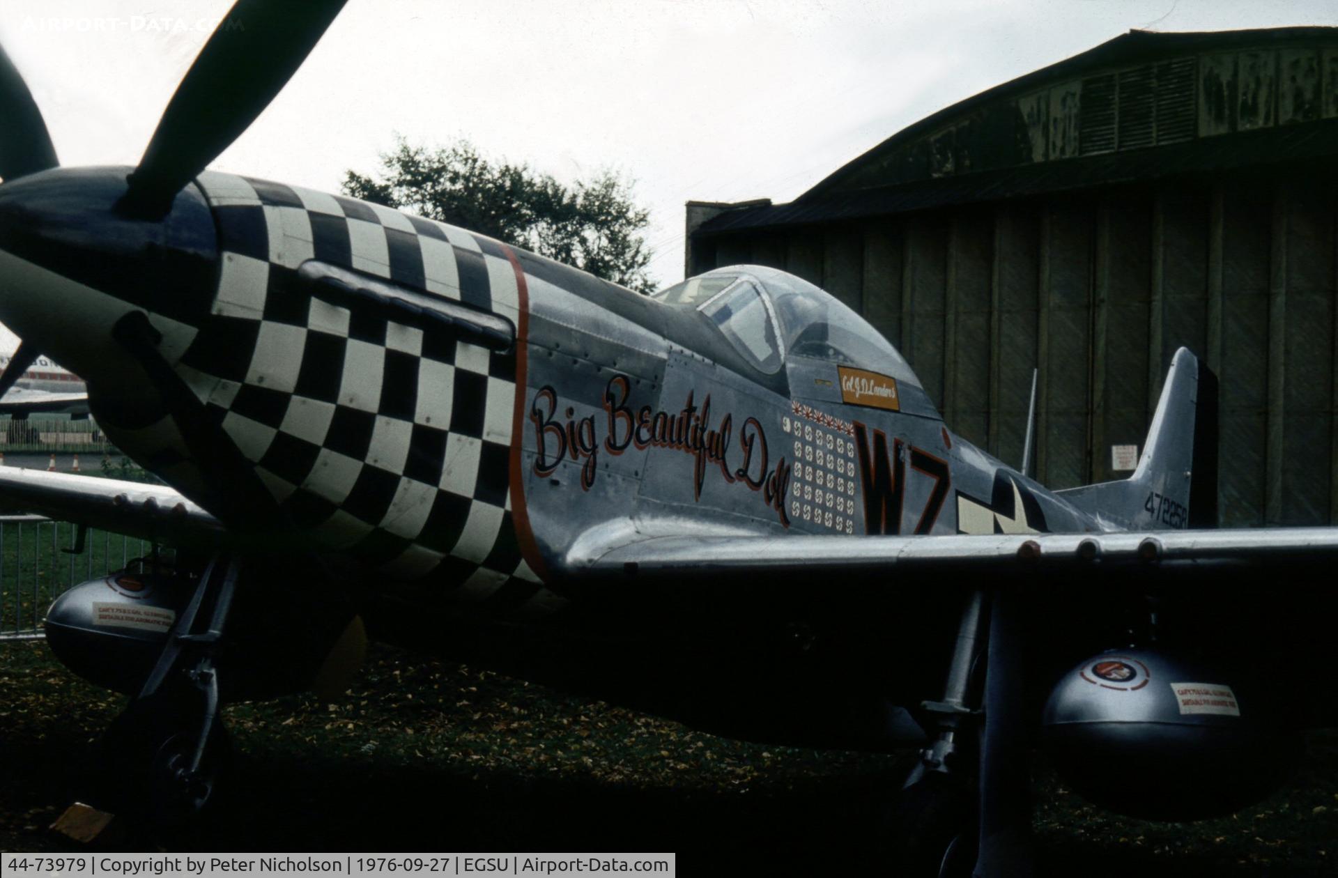 44-73979, North American P-51D Mustang C/N 122-40519, P-51D Mustang as 44-72258 Big Beautiful Doll at the Imperial War Museum, Duxford in the Summer of 1976.