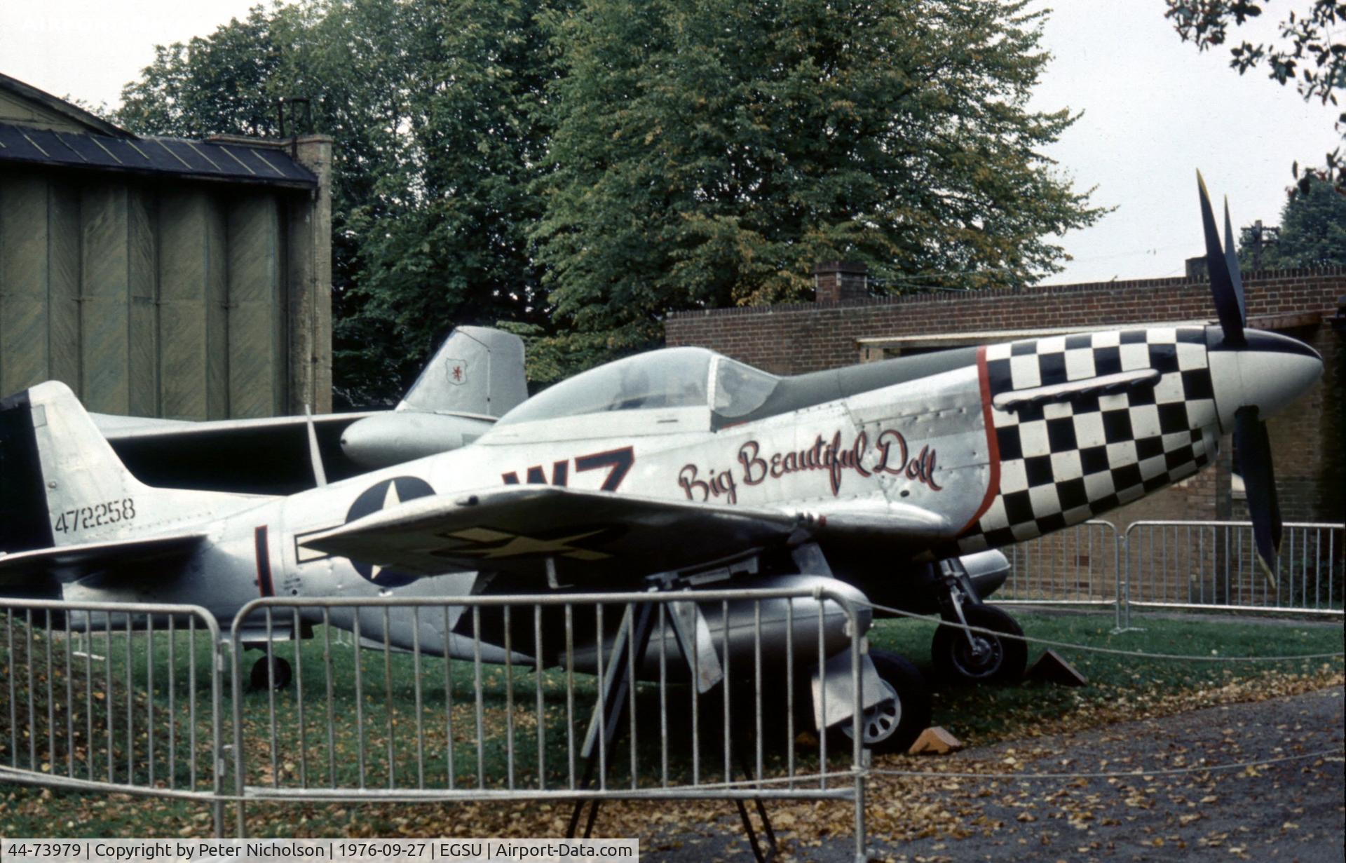 44-73979, North American P-51D Mustang C/N 122-40519, Now indoors at Lambeth, in the Summer of 1976 Big Beautiful Doll 44-72258 was on display at the Imperial War Museum at Duxford.