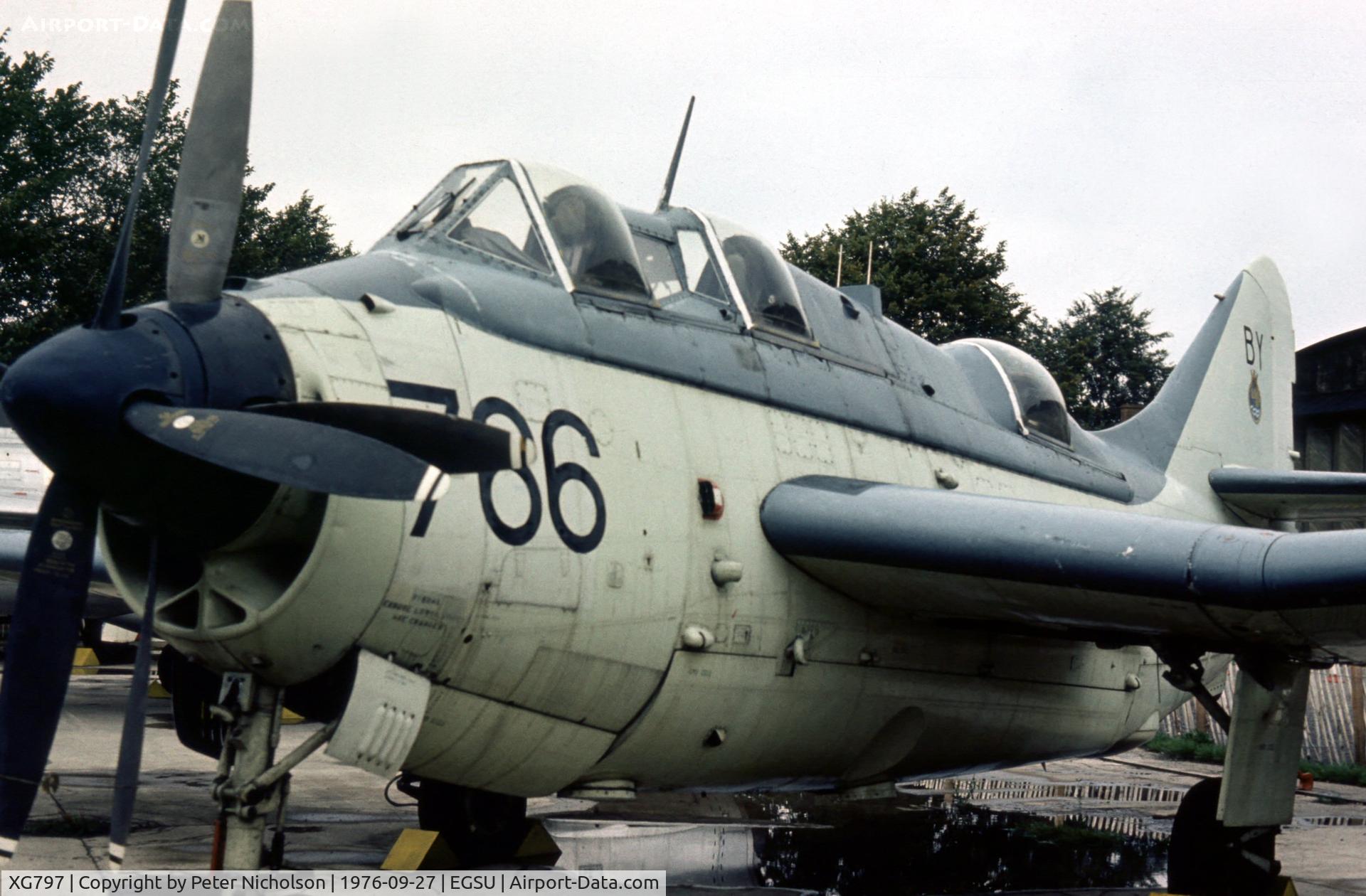 XG797, Fairey Gannet ECM.6 C/N F9365, Another view of the ex-849 Squadron Gannet on display in the Summer of 1976 at the Imperial War Museum, Duxford.