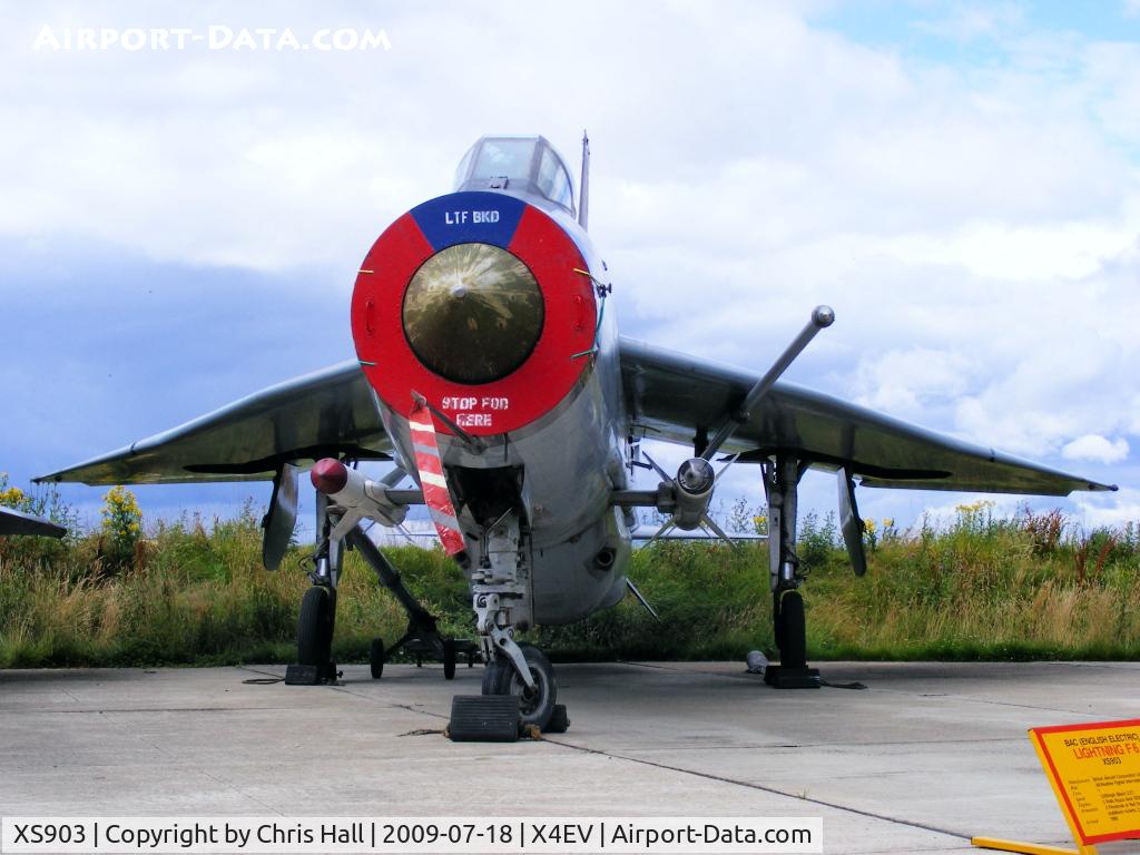 XS903, English Electric Lightning F.6 C/N 95249, Lightning F.6. XS903 was built at Salmesbury and made its first flight on 17 August 1966 and joined 5 Squadron at Binbrook. It made a nosewheel-up landing at Coningsby on 14 September 1979.