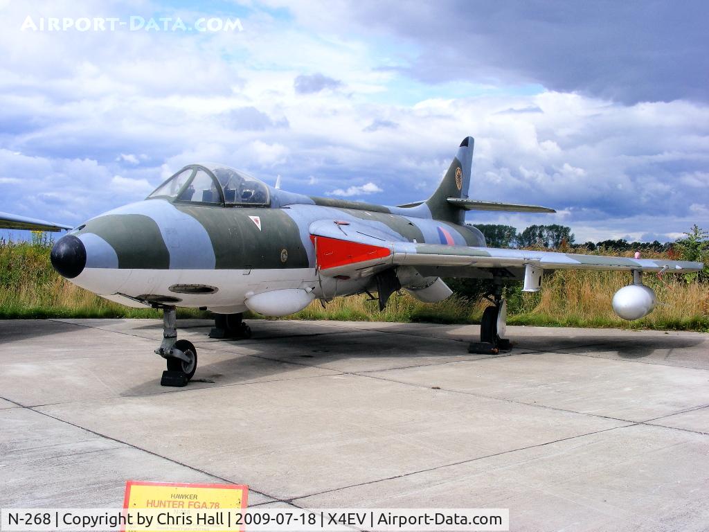 N-268, Hawker Hunter FGA.78 C/N 8947, Hunter FGA.78. The Museum's aircraft was originally a Mk 6, built under licence in Holland and served with the Royal Dutch Air Force before conversion to an FGA.78. It was with the Qatar Air Force for ten years, coming to the Museum in 1992. It is display