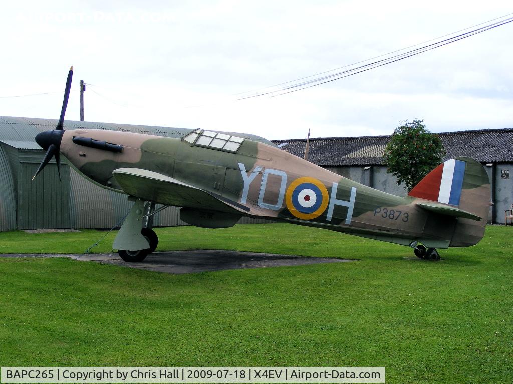 BAPC265, Hawker Hurricane I Replica C/N BAPC.265, The Hawker Hurricane I replica is painted as P3873 of the Royal Canadian Air Force, in which the Museum's Canada Branch Patron, Hon. Hartland de M Molson OC OBE KstJ, was shot down during the Battle of Britain.