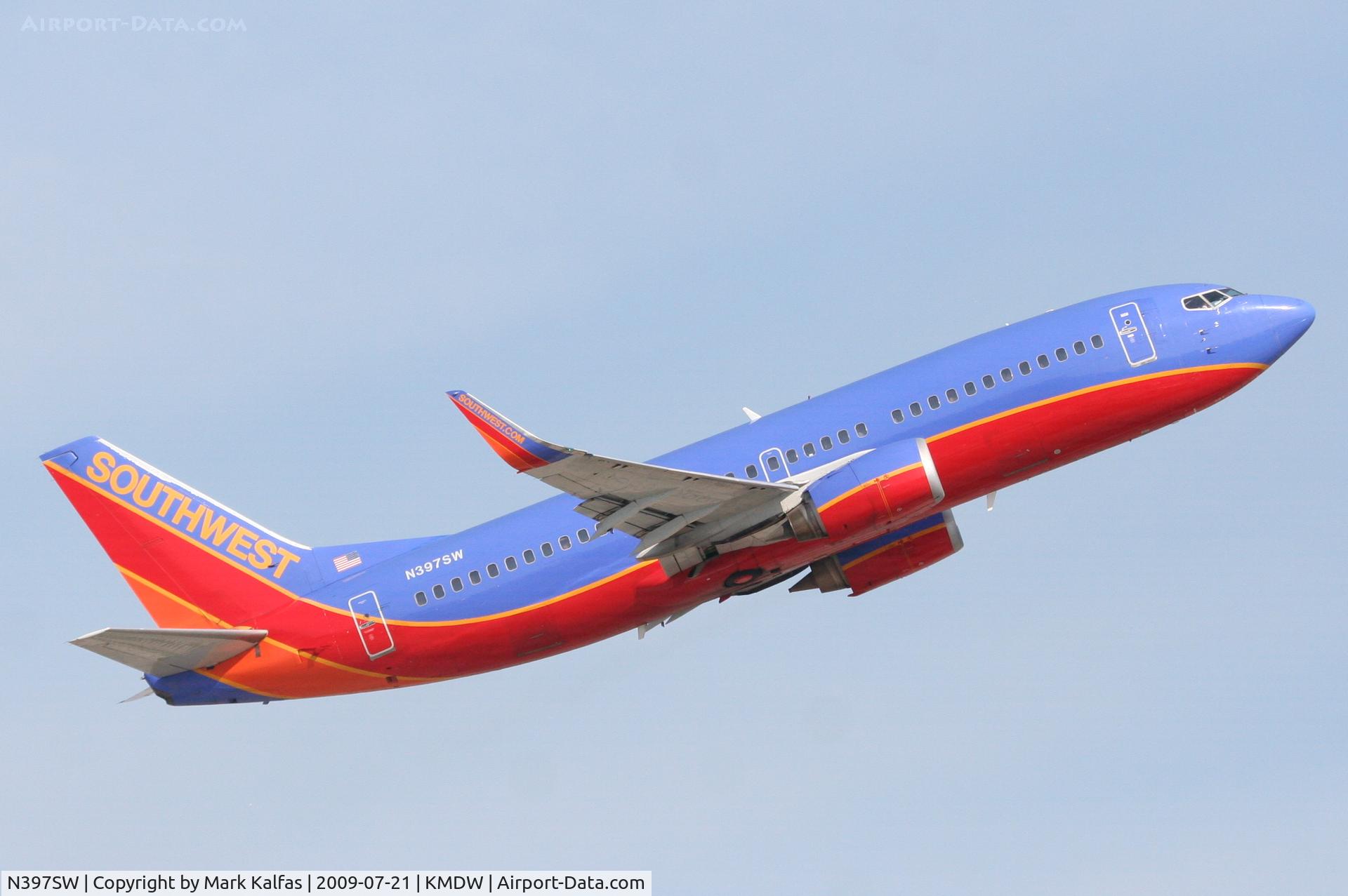 N397SW, 1995 Boeing 737-3H4 C/N 27691, Southwest 737-3H4, N397SW with a max performance climb off of RWY 4R KMDW
