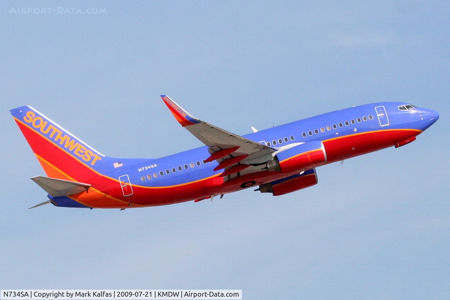 N734SA, 1999 Boeing 737-7H4 C/N 27866, Southwest 737-7H4, N743SA departing on RWY 4R KMDW.