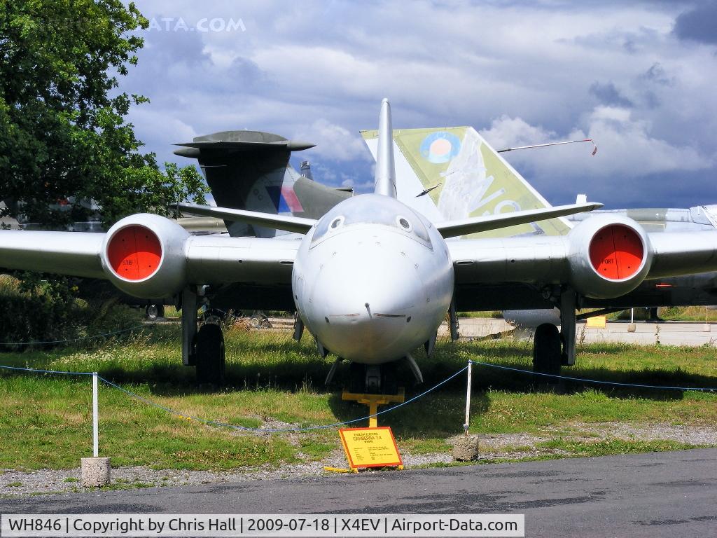 WH846, English Electric Canberra T.4 C/N EEP71290, The Museum's Canberra T4 was with 231 OCU, then 3 Squadron at Geilenkirchen, on the Station Flight at Laarbruch and with 100 Squadron at Wyton, until storage at St Athan in 1977. It was in storage at Samlesbury before coming to Elvington in May 1988.