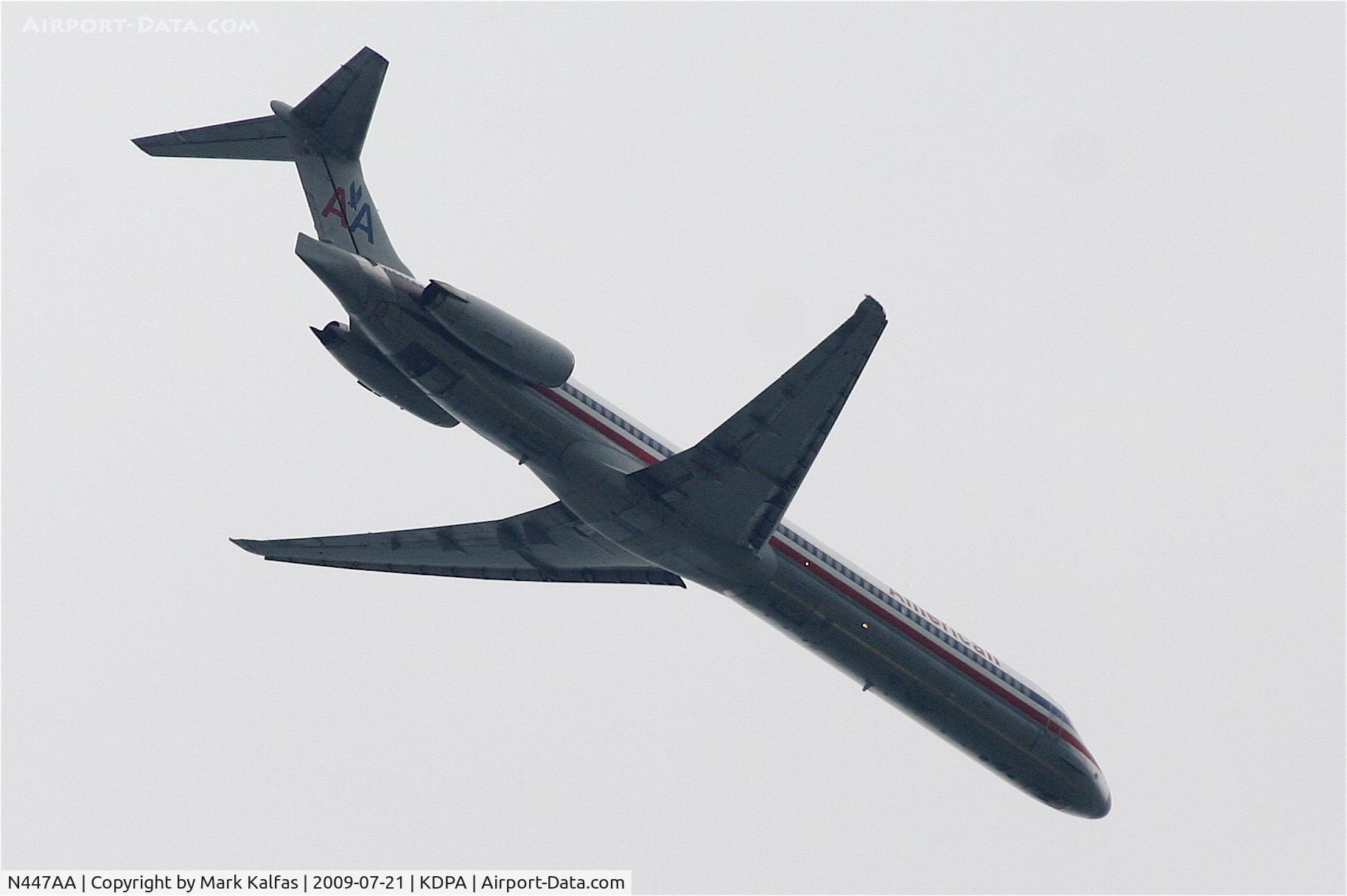 N447AA, 1987 McDonnell Douglas MD-82 (DC-9-82) C/N 49473, American Airlines MD-82, N447AA right turn over KDPA to intercept the RWY 10 localizer KORD.