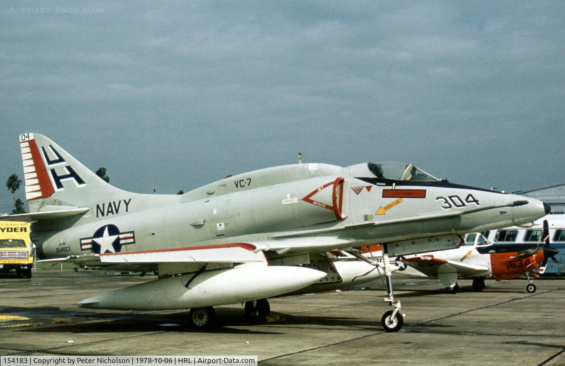 154183, Douglas A-4F Skyhawk C/N 13640, This VC-7 Redtails Skyhawk was in the static display at the 1978 Confederate Air Force Airshow at Harlingen.