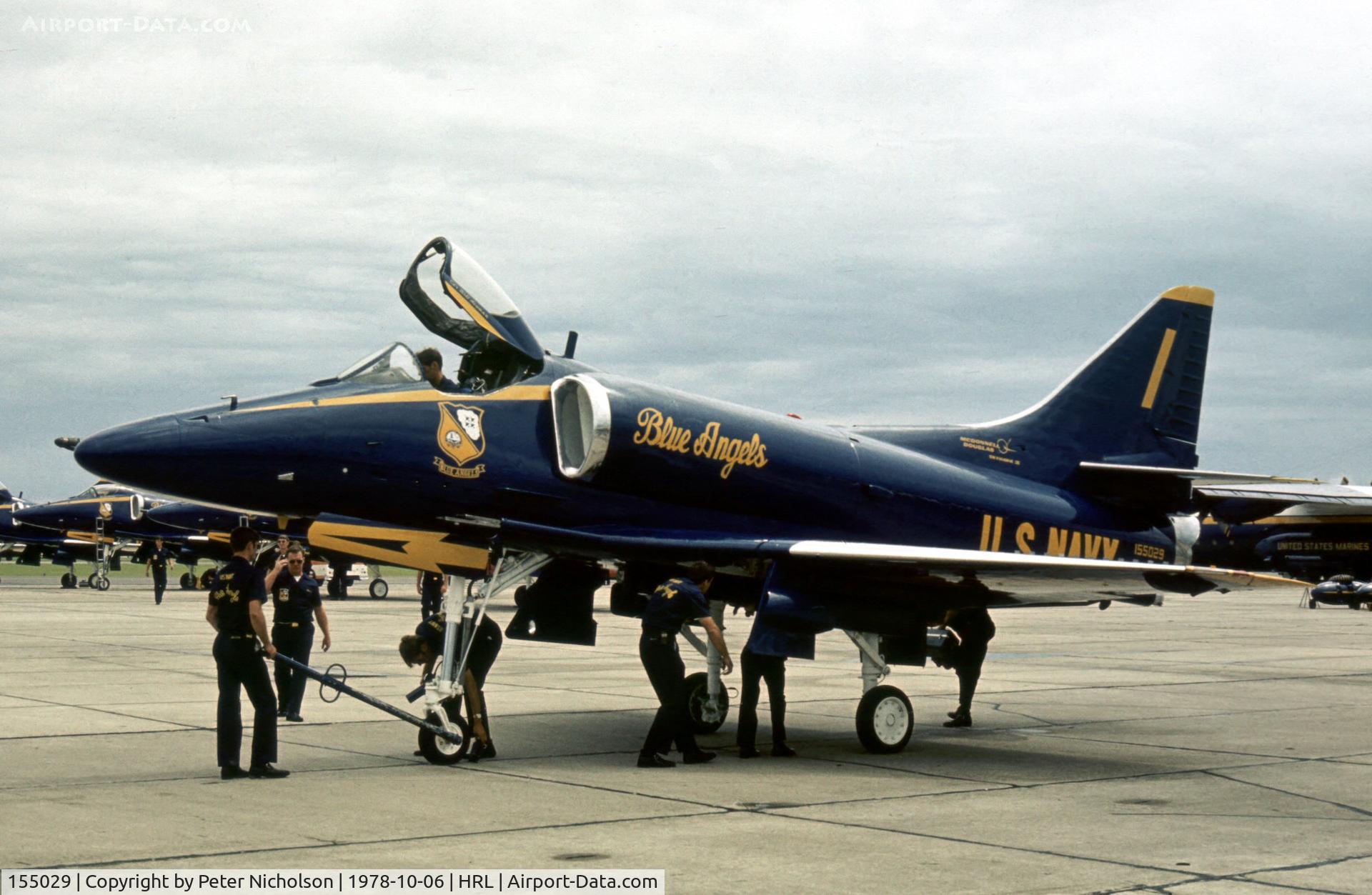 155029, Douglas A-4F Skyhawk C/N 13845, Blue Angel number 1 at the 1978 Confederate Air Force Airshow at Harlingen.