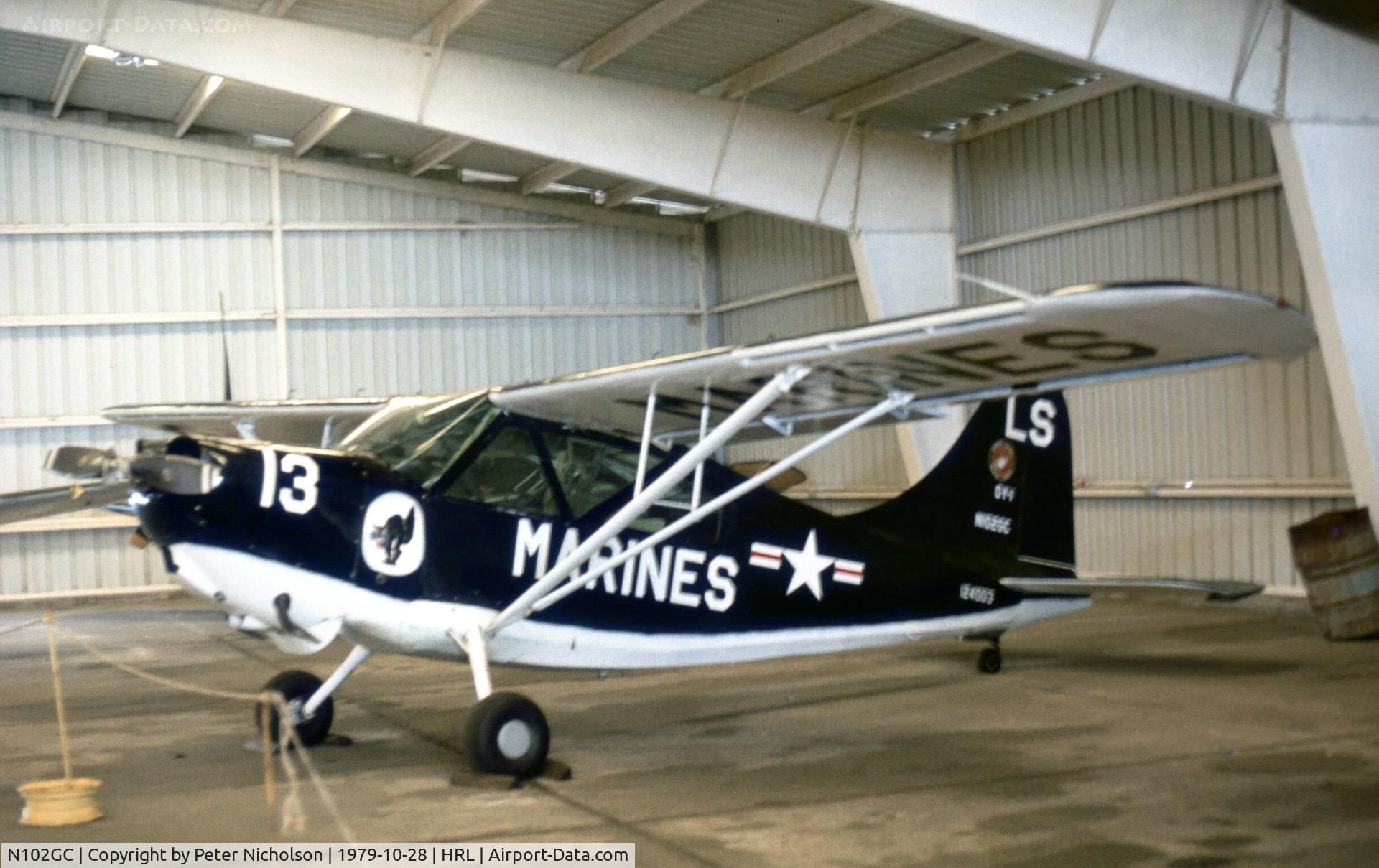 N102GC, Stinson L-5 Sentinel C/N 04003, This L-5 Stinson was displayed as OV-1 124003 at the Confederate Air Force's Harlingen base in October 1979.