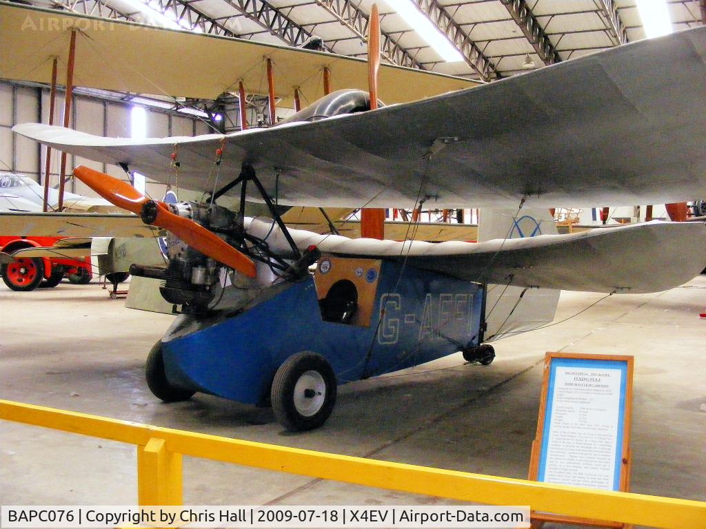 BAPC076, 1973 Mignet HM.14 Pou-du-Ciel C/N BAPC.076, HM.14 Flying Flea, Designed by a Frenchman, Henri Mignet, in 1934, the Flying Flea could be built at home and cost £90 (about £5000 today). A total of 123 were completed in Britain, but scores more were never finished.