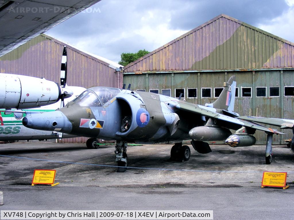 XV748, 1969 Hawker Siddeley Harrier GR.3 C/N 712011, Harrier GR3, XV748 was built as a GR.1 and first flown in April 1969. It served at Wittering with the Conversion Unit and 1 Squadron and had been converted to GR.3 standard by 1976. It later became a test aircraft with the then Royal Aircraft Establishmen