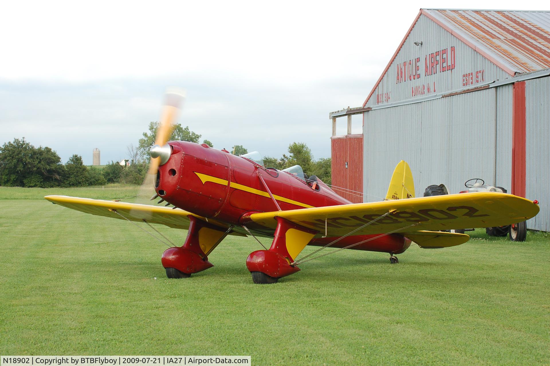 N18902, 1938 Ryan Aeronautical ST-A C/N 198, Getting ready for an evening test flight at Antique Airfield near Blakesburg, IA