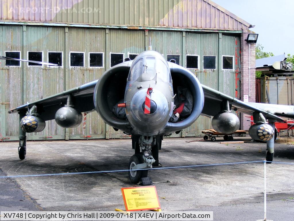 XV748, 1969 Hawker Siddeley Harrier GR.3 C/N 712011, Harrier GR3, XV748 was built as a GR.1 and first flown in April 1969. It served at Wittering with the Conversion Unit and 1 Squadron and had been converted to GR.3 standard by 1976. It later became a test aircraft with the then Royal Aircraft Establishmen
