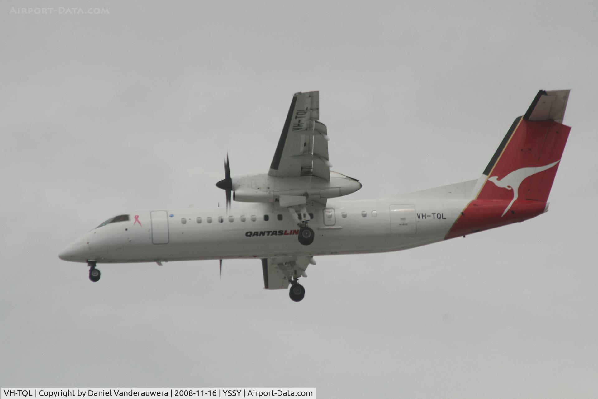 VH-TQL, 2004 De Havilland Canada DHC-8-315Q Dash 8 C/N 603, descending to rwy 16L