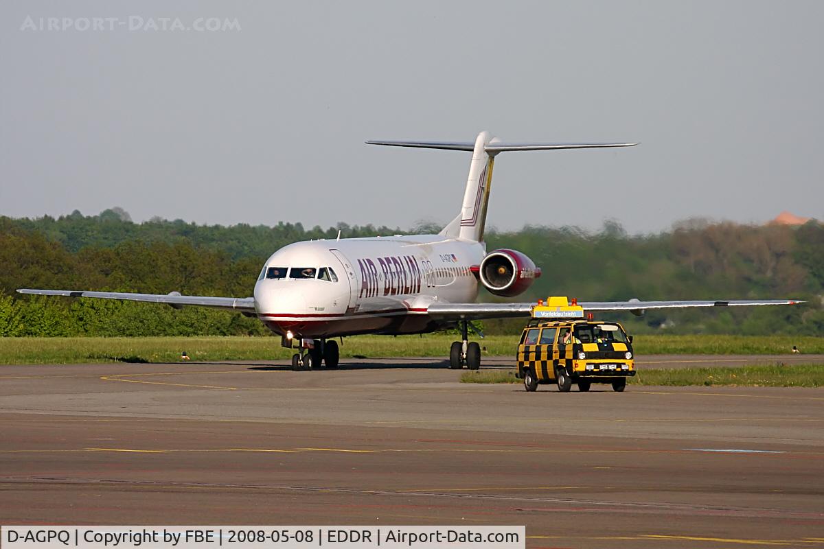 D-AGPQ, 1991 Fokker 100 (F-28-0100) C/N 11338, follow me to the parking position