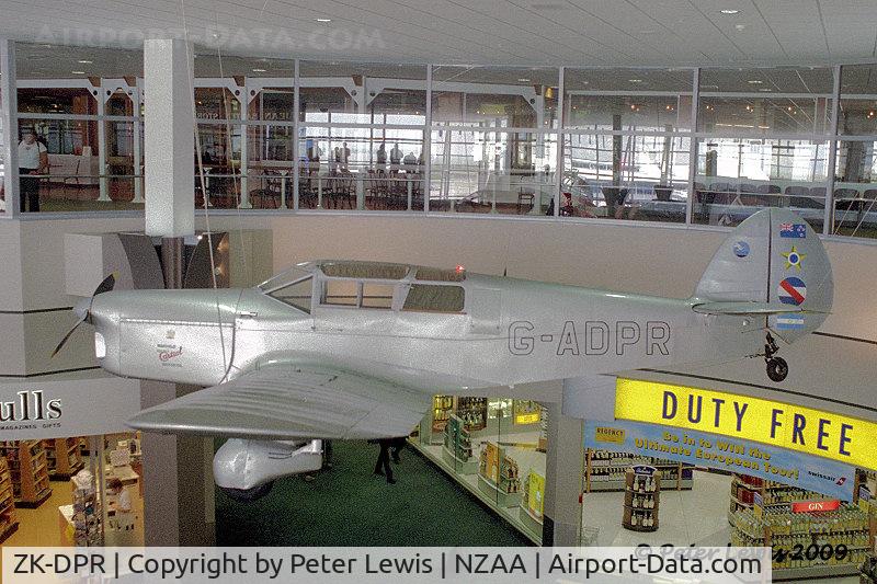 ZK-DPR, 1935 Percival D-3 Gull Six (P-3) C/N D55, Jean Batten's Gull G-ADPR, ZK-DPR for one flight Nov. 4, 1996, now display at Auckland International Airport