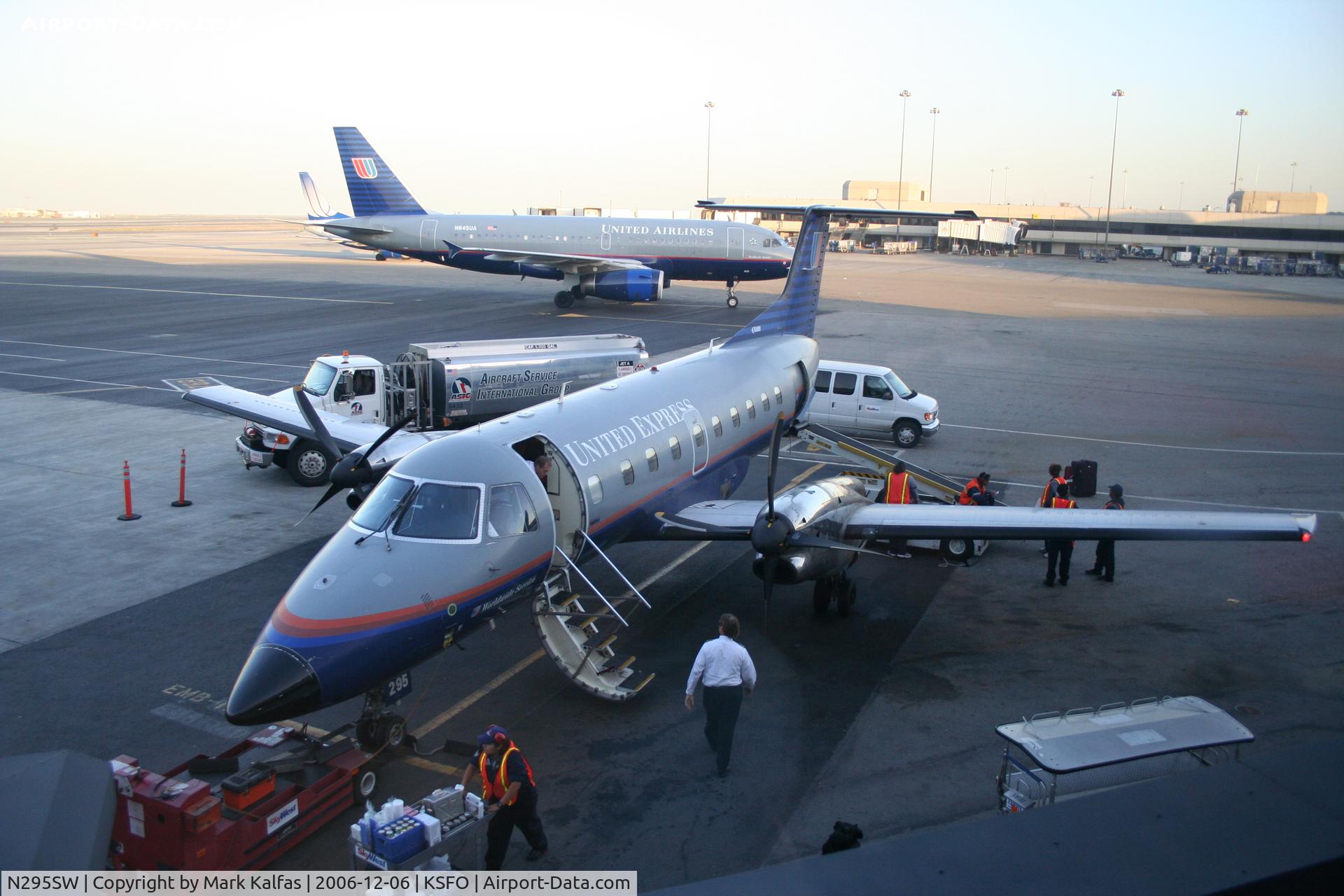 N295SW, 1996 Embraer EMB-120ER Brasilia C/N 120.322, SkyWest, (United Express) EMB-120ER, N295SW, at the gate KSFO
