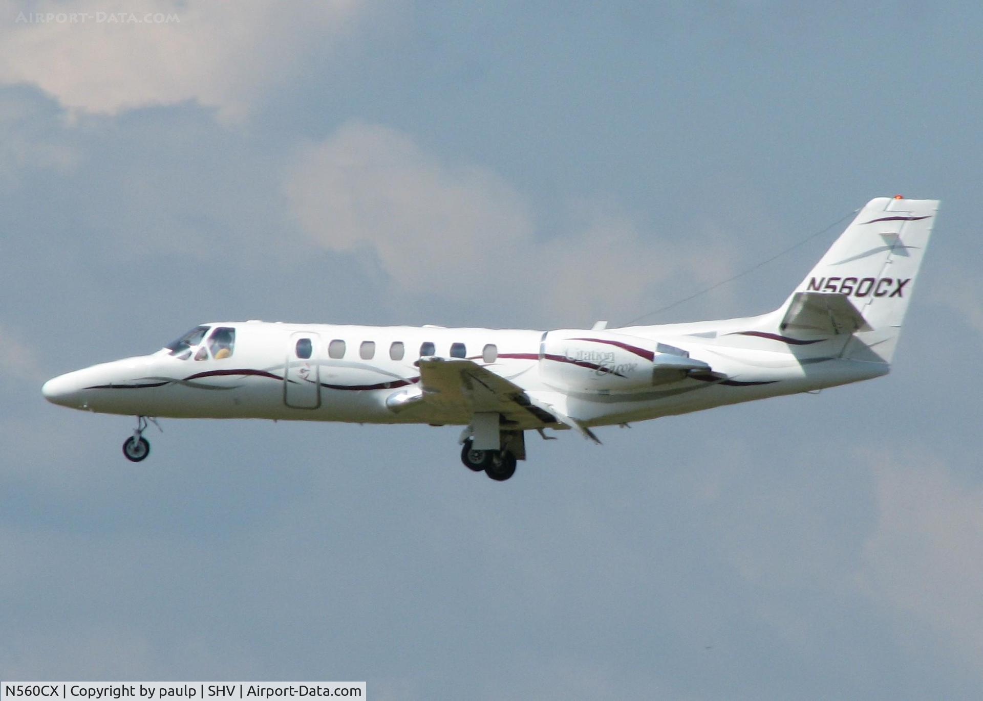 N560CX, 2001 Cessna 560 Citation Encore C/N 560-0582, Landing on 14 at the Shreveport Regional airport.