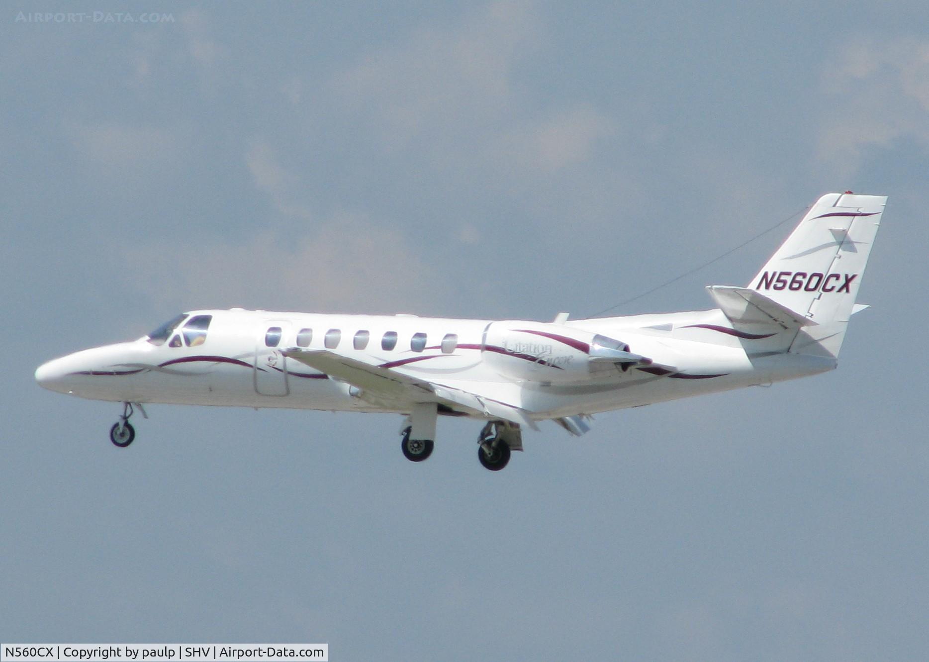 N560CX, 2001 Cessna 560 Citation Encore C/N 560-0582, Landing at Shreveport Regional.