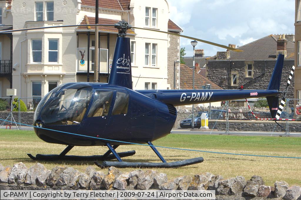 G-PAMY, 2007 Robinson R44 Clipper II C/N 11641, R44II  visitor on Day 1 of Helidays 2009 at Weston-Super-Mare seafront