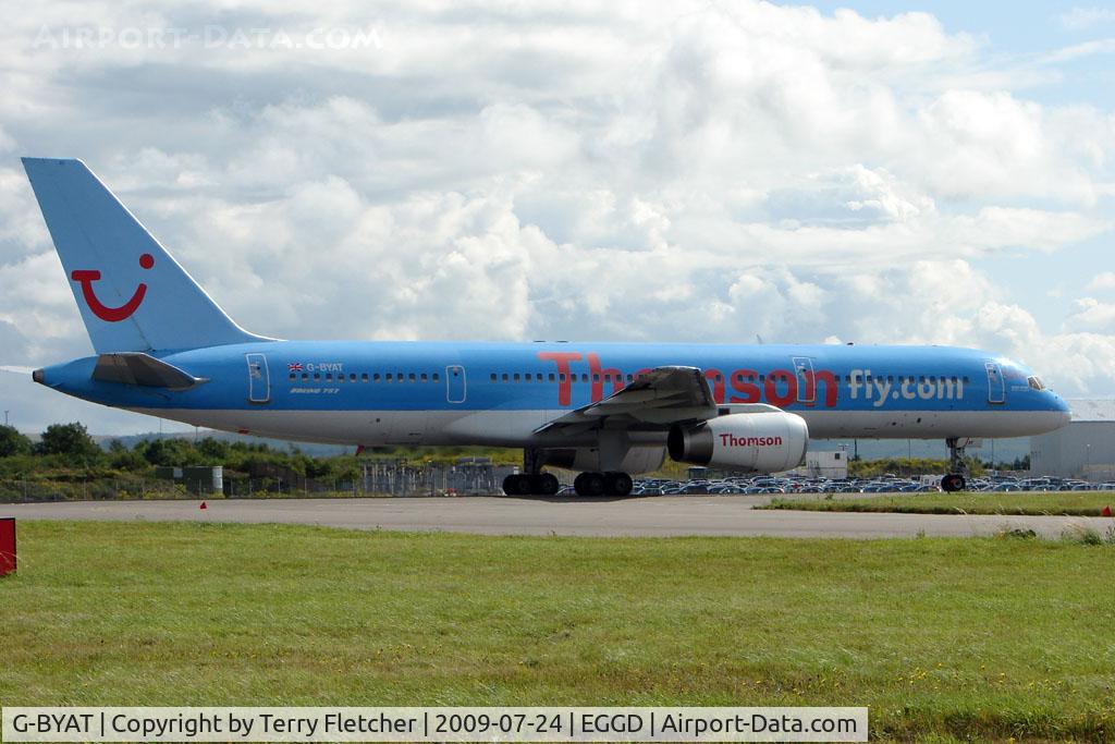 G-BYAT, 1994 Boeing 757-204 C/N 27208, Brittania / TUI B757 departs Bristol