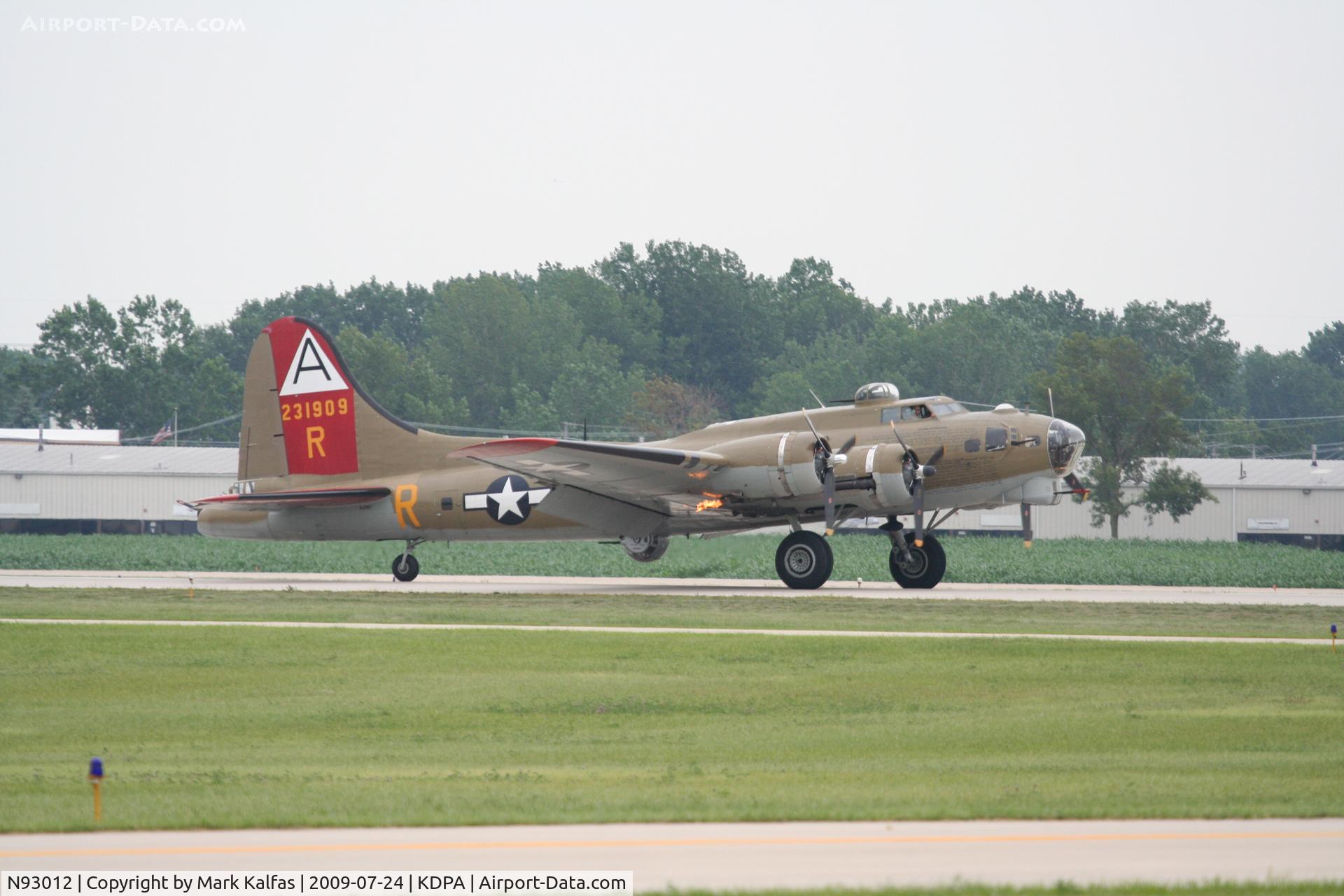 N93012, 1944 Boeing B-17G-30-BO Flying Fortress C/N 32264, Boeing B-17G, NL93012, landing RWY 20R KDPA, note the flame on number 4