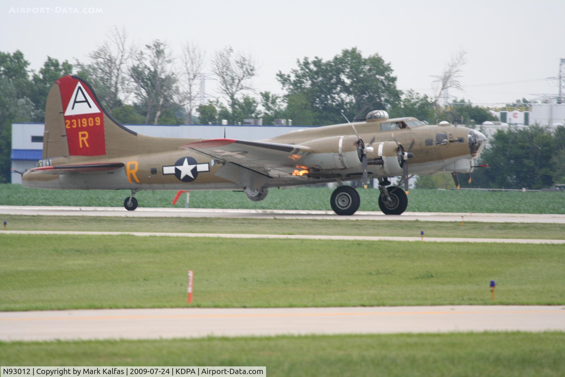 N93012, 1944 Boeing B-17G-30-BO Flying Fortress C/N 32264, Boeing B-17G, NL93012, landing RWY 20R KDPA, note the flame on number 4