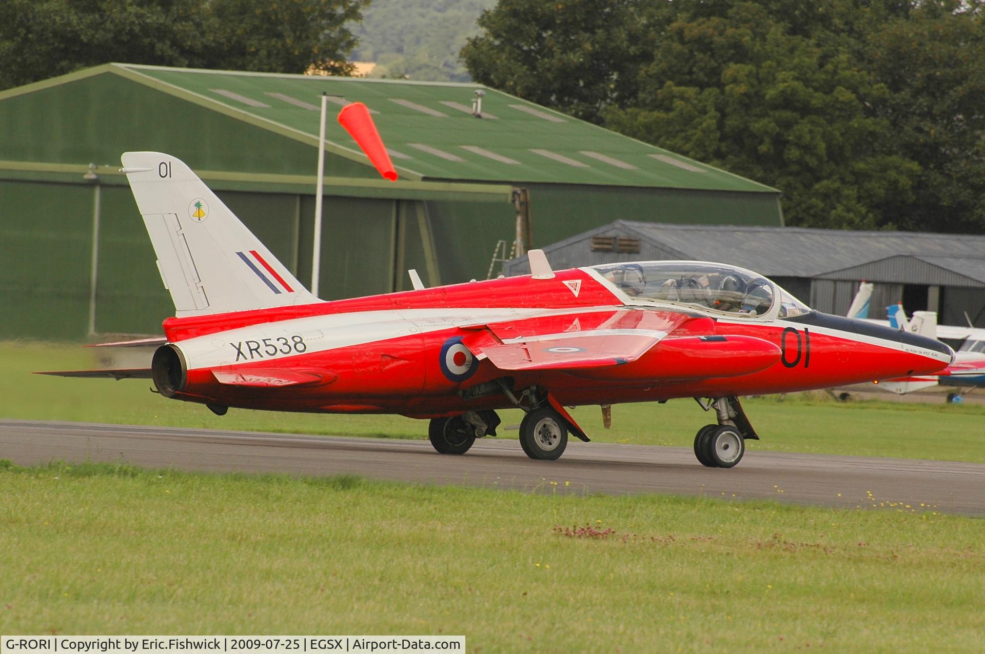 G-RORI, 1963 Hawker Siddeley Gnat T.1 C/N FL549, XR538 departing North Weald Airfield