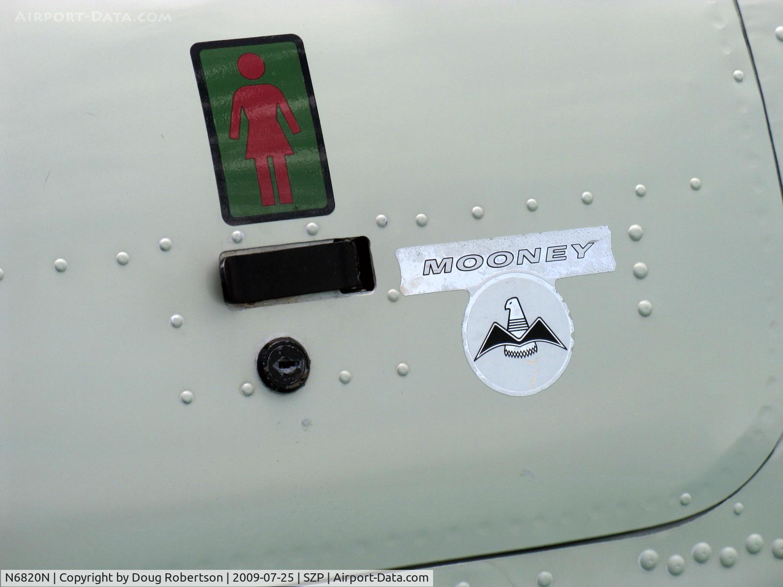 N6820N, 1968 Mooney M-20G Statesman C/N 680107, 1968 Mooney M20G STATESMAN, Lycoming O&VO-360 180 Hp, baggage compartment logo
