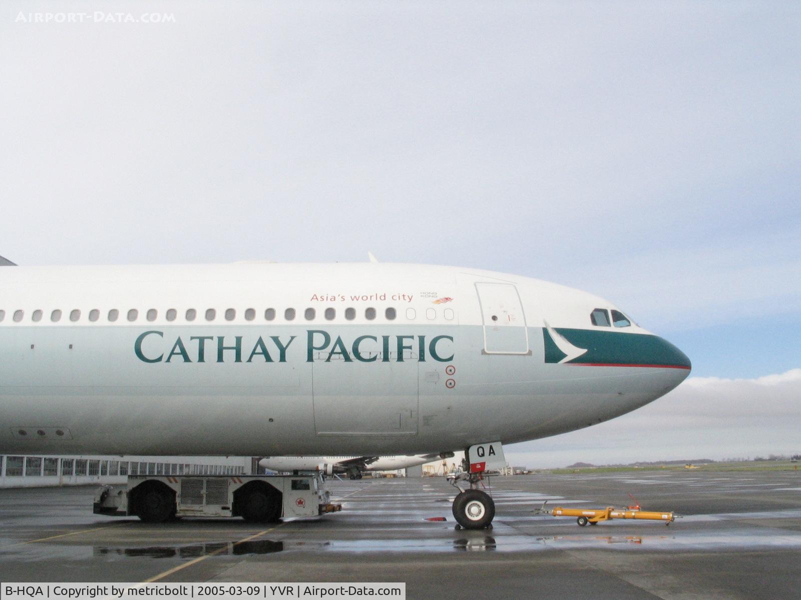 B-HQA, 2001 Airbus A340-642 C/N 436, after maintenance at YVR,Mar.2005