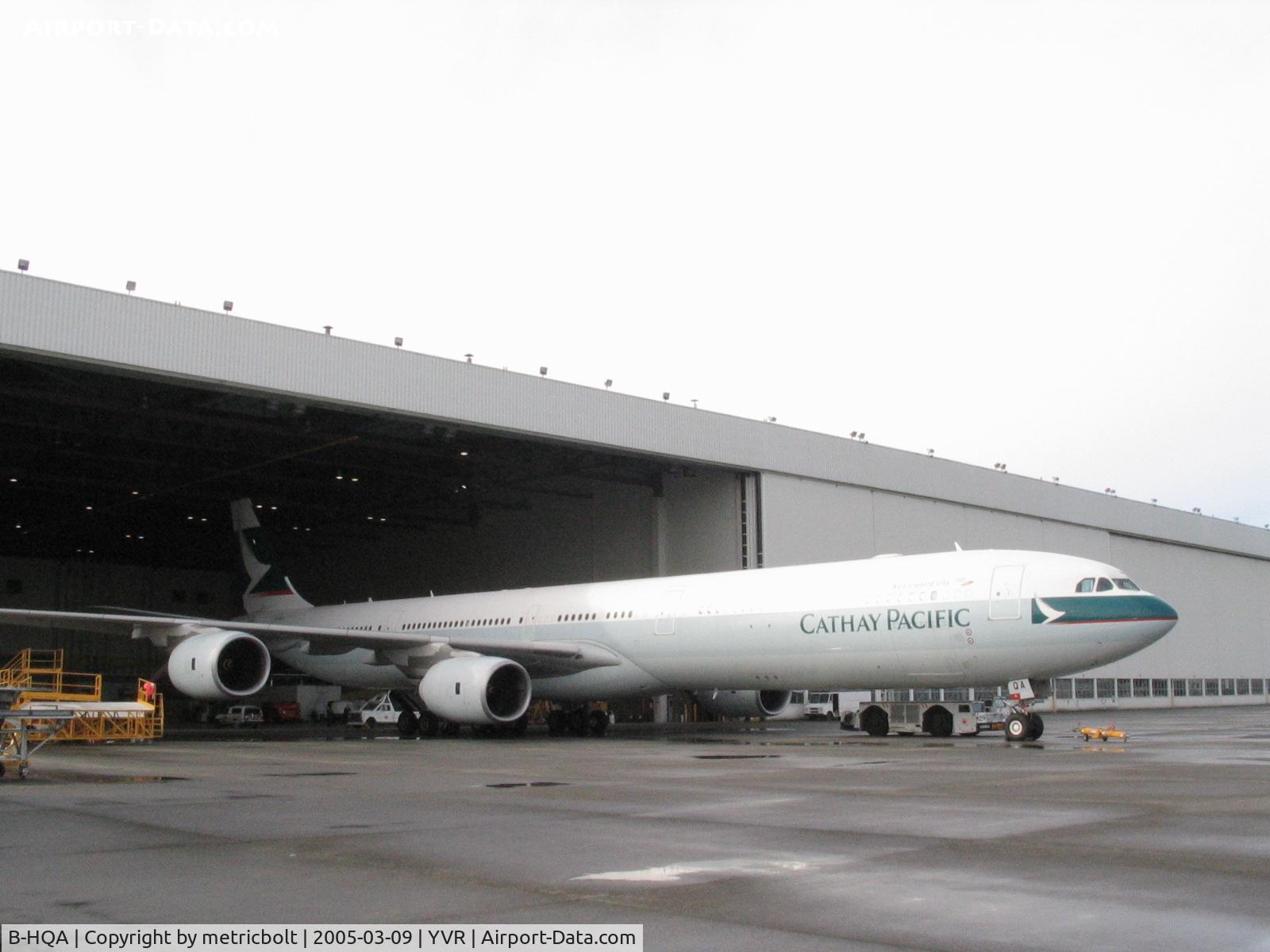 B-HQA, 2001 Airbus A340-642 C/N 436, after maintenance at YVR,Mar.2005