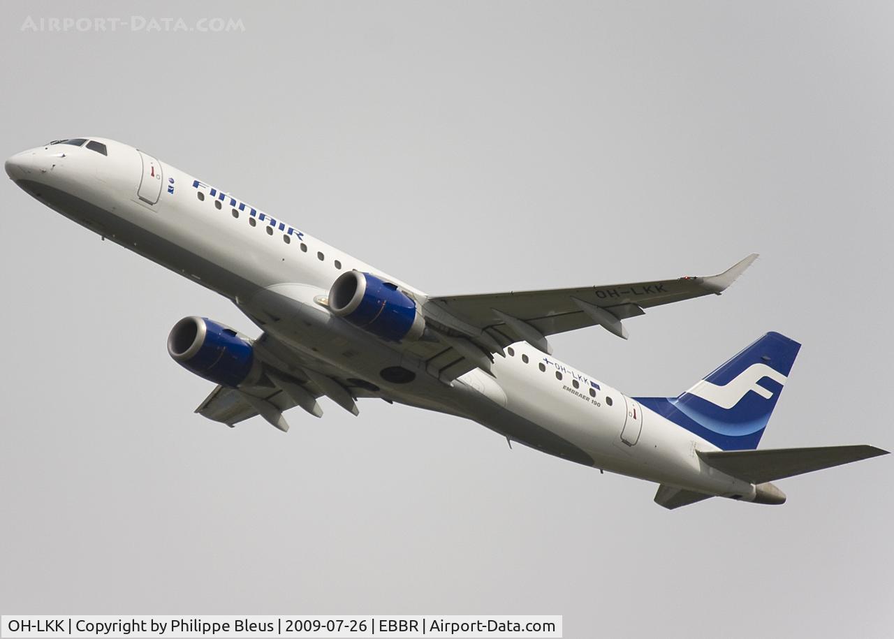 OH-LKK, 2007 Embraer 190LR (ERJ-190-100LR) C/N 19000127, Climbing from rwy 25R after an early rotation.