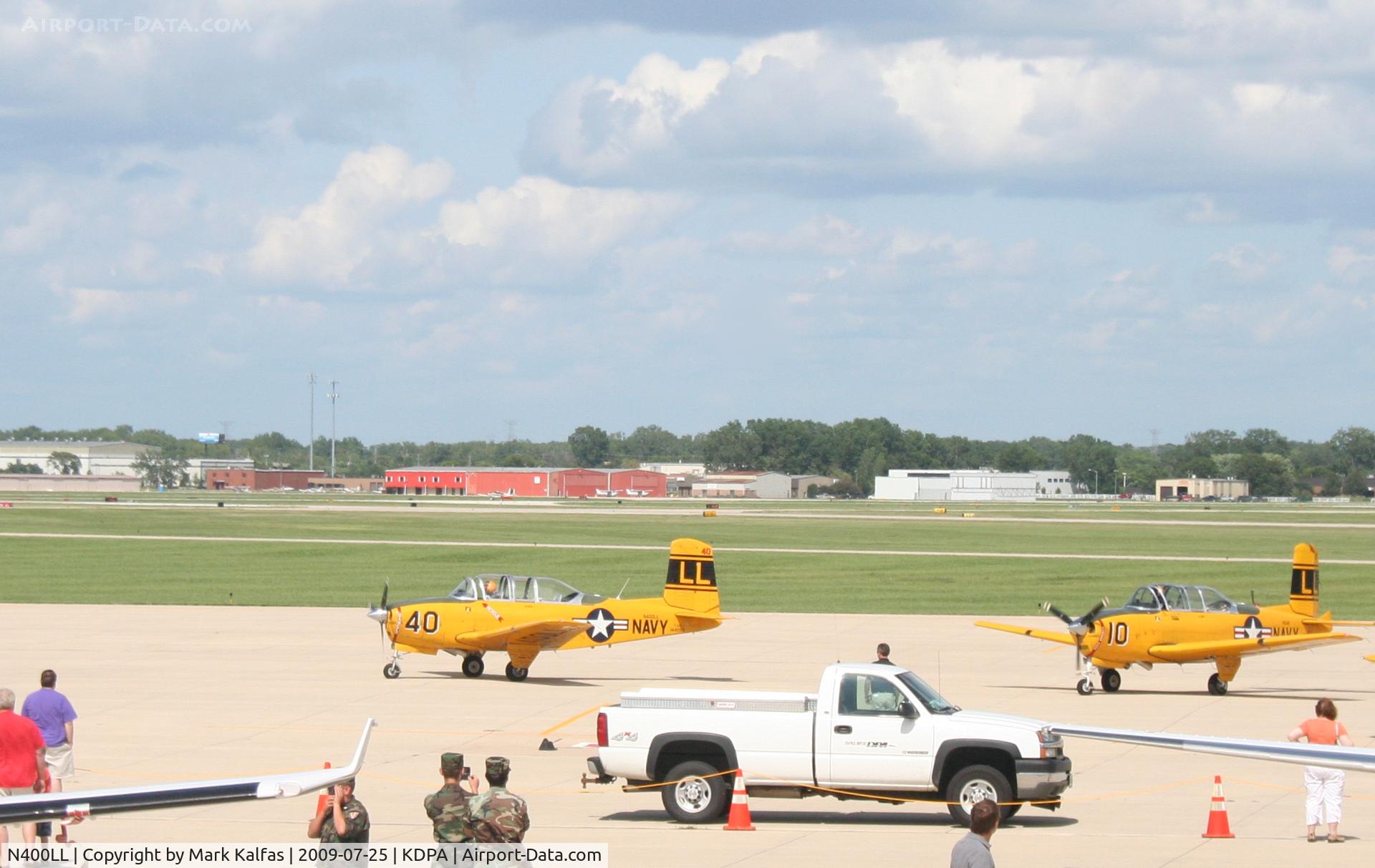 N400LL, 1957 Beech T-34B Mentor C/N BG-400, Beech D-45 N400LL and the Lima Lima gang with a spirited arrival at KDPA for Community Days Weekend.